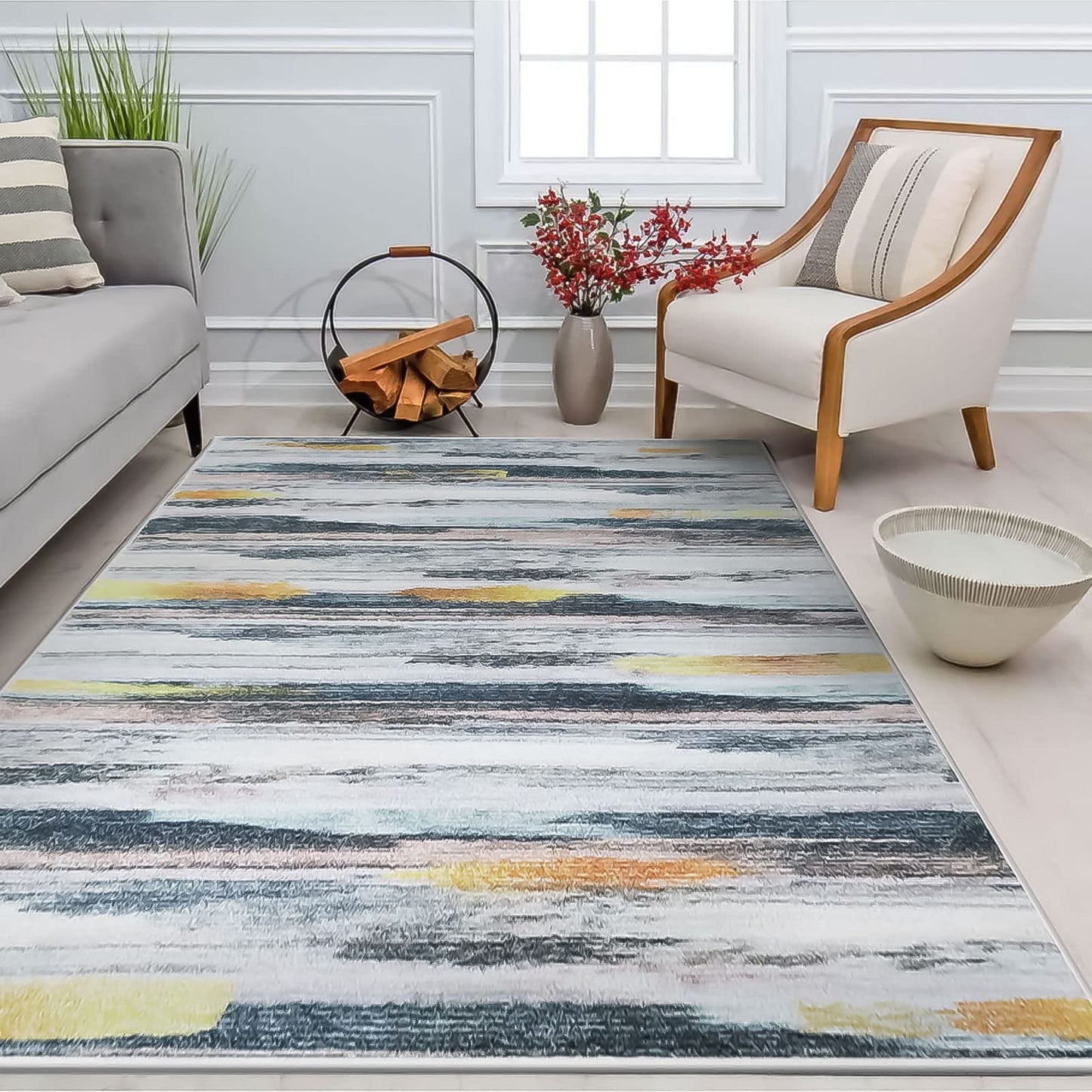 Tinyboy-hbq Artistic Traditional Rug - Fluffy Bedroom & Living Room Striped Design - Large Modern Soft Area Rug - Short Pile Carpet (Stripe, 200 x 250