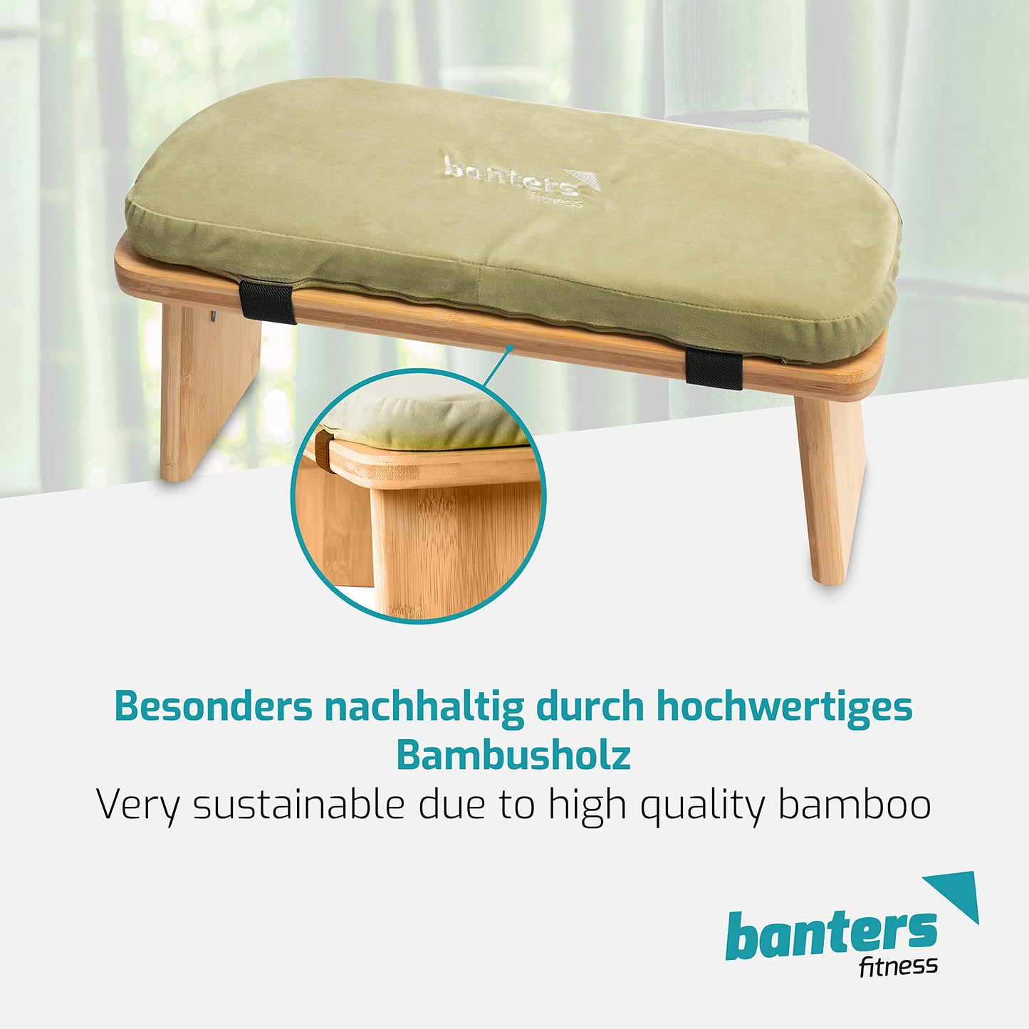 banters Meditation Bench Foldable - Made of solid Bamboo - Portable Kneeling stool with Cushion, Light Green