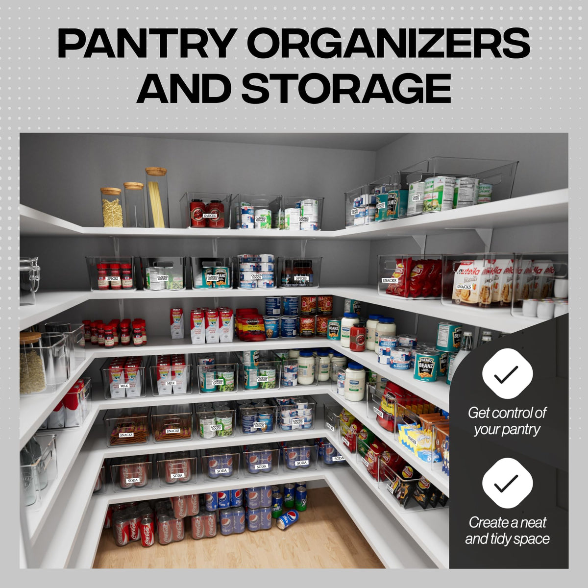 CLEARSPACE Plastic Storage Bins  Perfect Kitchen Organization  Fridge Organizer, Pantry Organization and Storage Bins, Cabinet Organizers (8 Pack)