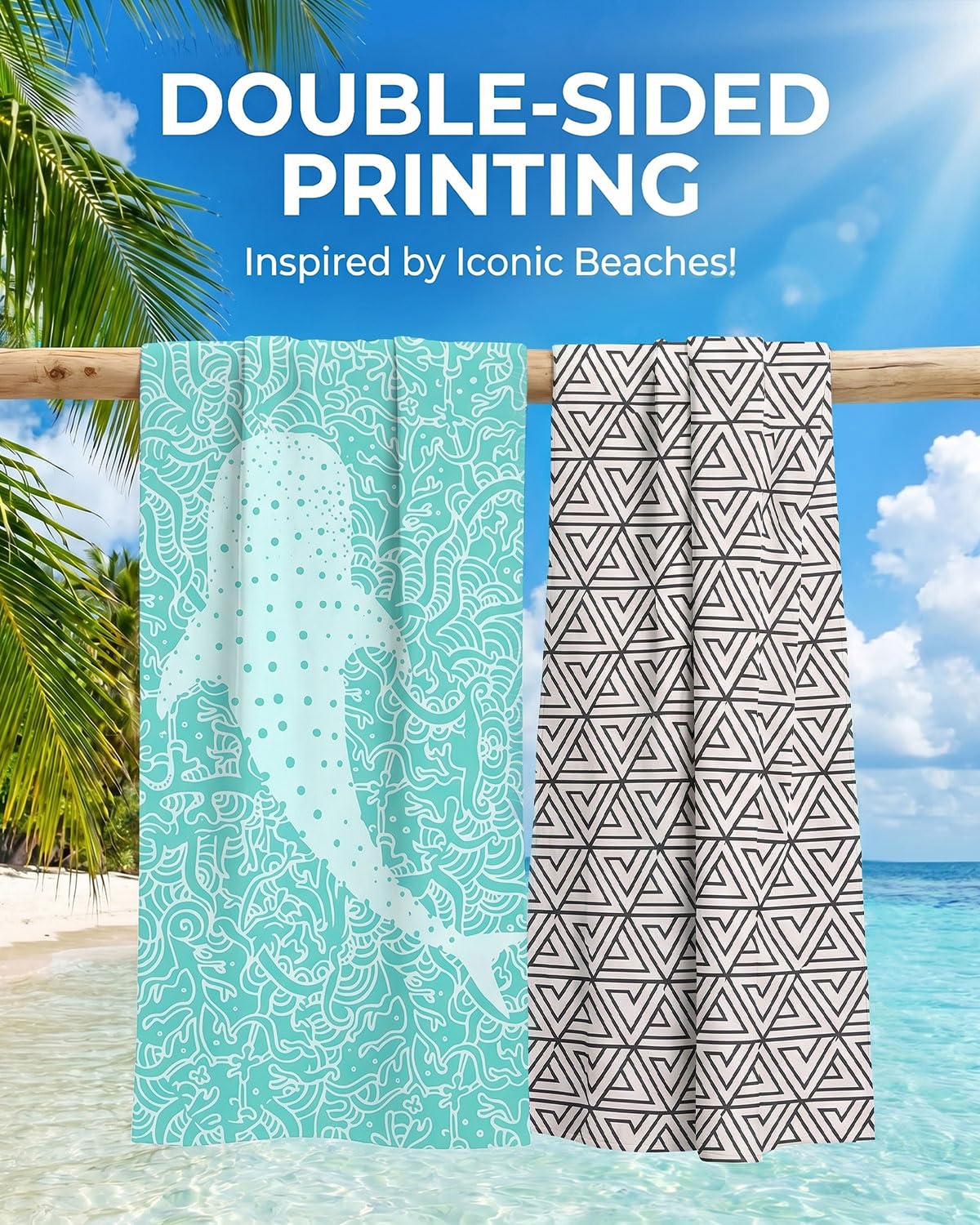 Evoplor 2 Pack Microfibre Beach Towels for Adults Extra Large 200 × 90 cm, Quick Dry Sand Free Beach Towel with Mesh Bag