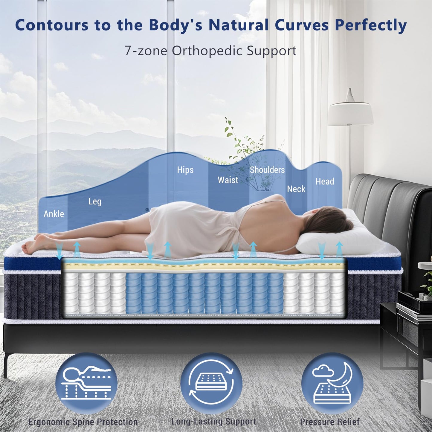 SEZMOONSI Super King Size Mattress 9.1 Inch, 6FT Hybrid Gel Memory Foam Superking Matress, Individually Pocket Sprung