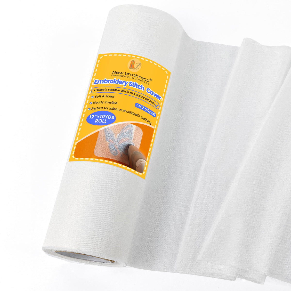 New brothread Soft & Cozy Embroidery Stitch Cover 12"x10yd (30.5cmx9.1meter) Fusible Iron-on Light Weight Embroidery Stabilizer, Cover The Back of