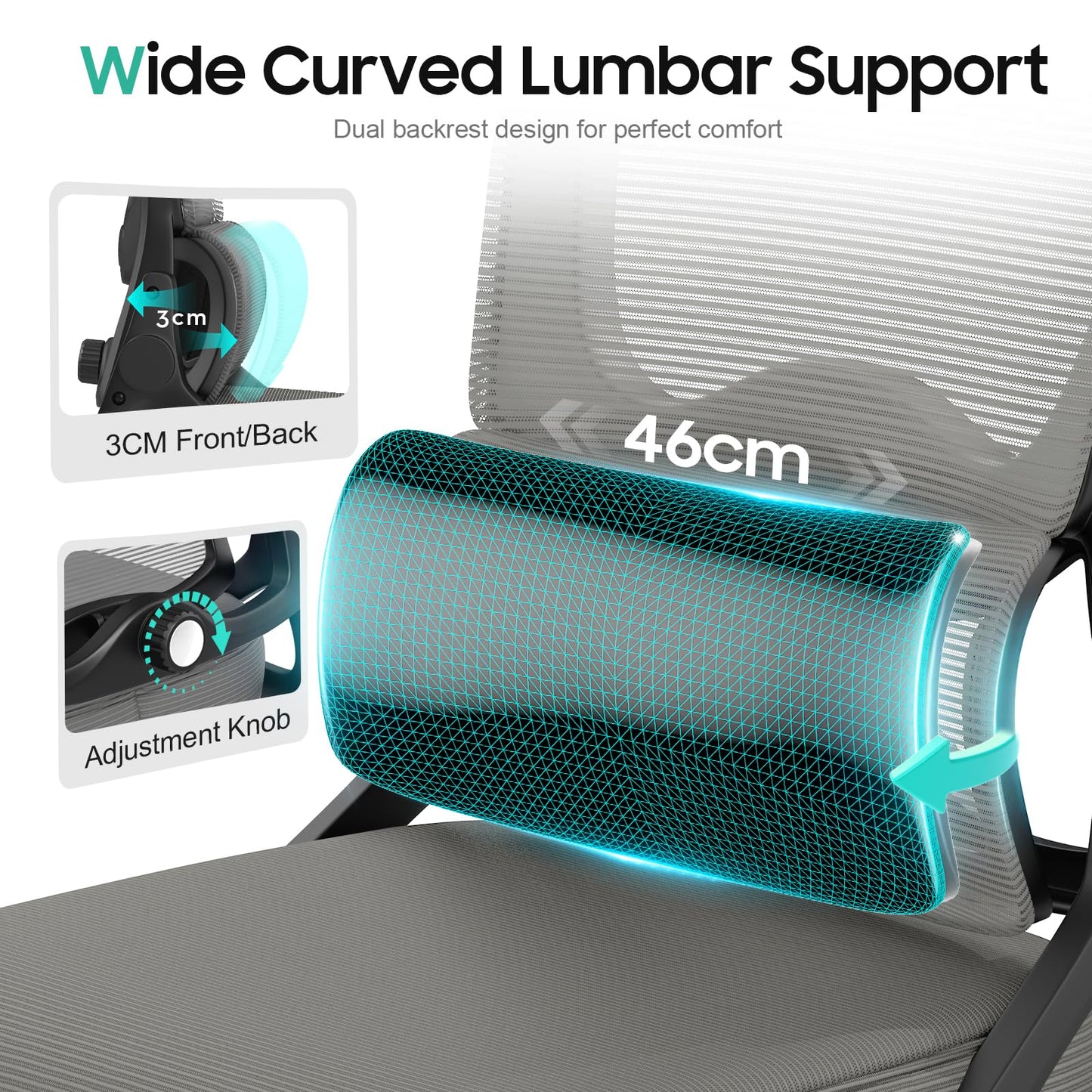 YONISEE Office Chair, Ergonomic Desk Chair -Dual Backrest Design with 2D Lumbar Support & Adjustable Headrest. Swivel Computer Chair with Flip-up