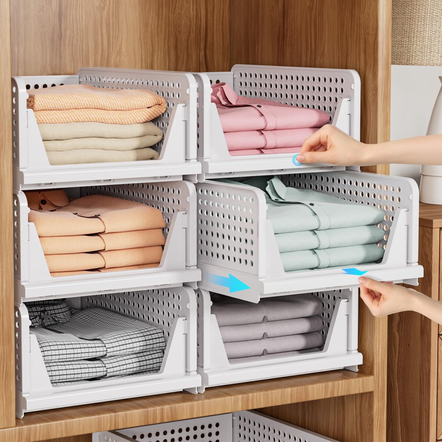 SNSLXH 5 Pack Wardrobe Storage Organiser, Stackable & Foldable Closet Organisers for Bedroom Bathroom Laundry Room Wardrobe Storage, Space-Saving