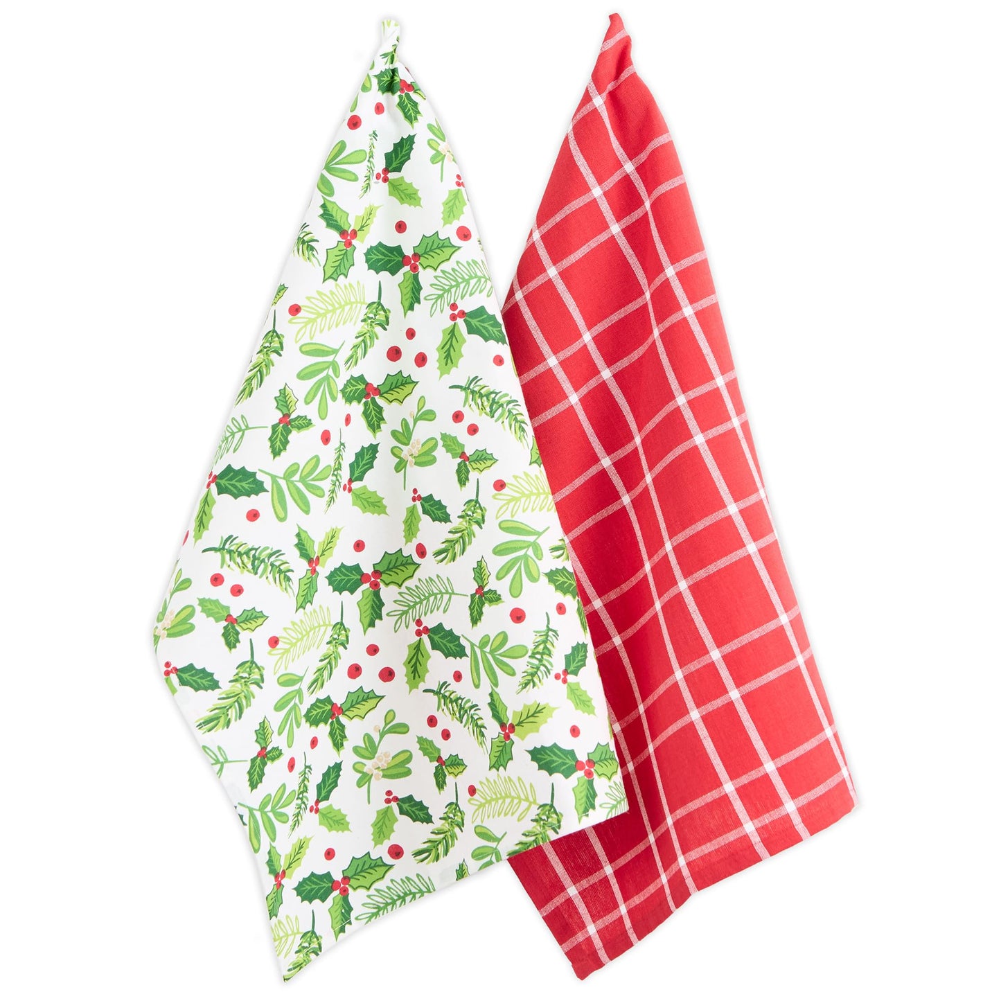 DII Floral Tea Towels for Baking, Cleaning, Entertaining & Cooking, Cotton, Boughs of Holly, 18x28