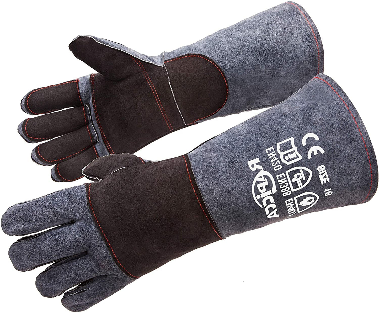 RAPICCA Fireplace Gloves Fire Heat Resistant: Dark-Grey 16IN 932? - Fireproof Leather for Fireplace Fire pit Wood stove Campfire Furnace BBQ Grill