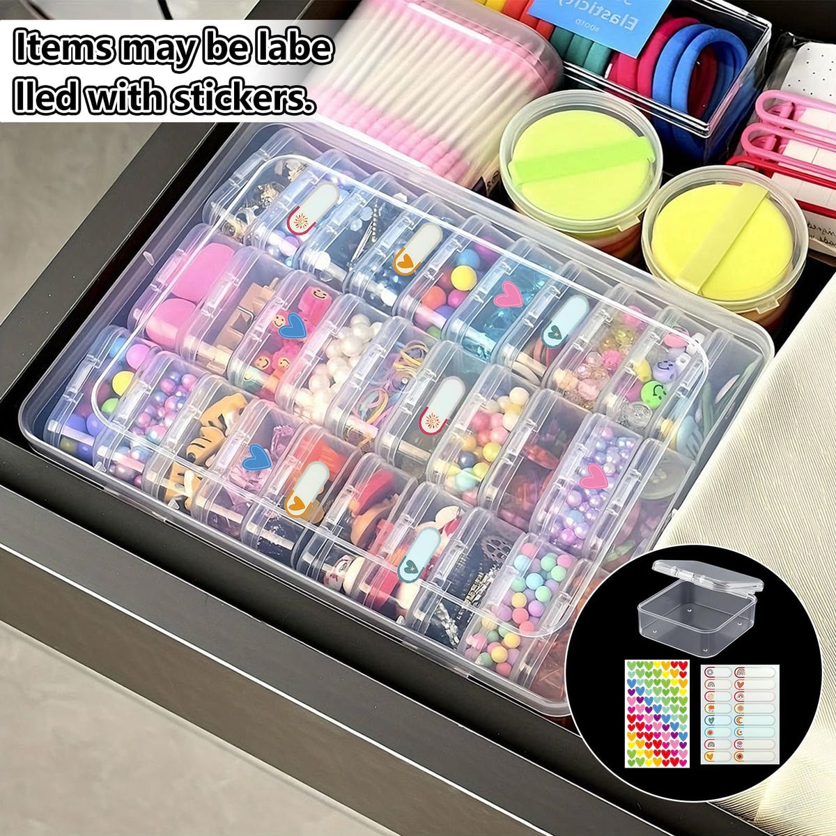 20PCS Mini Storage Set, 18 Clear Boxes, Bead Organiser, Craft Containers
