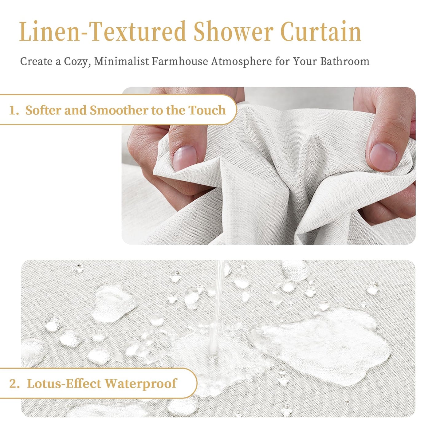 FY&XZH White Shower Curtain, Heavy-Duty Linen-Texture Fabric Shower Curtain, Extra Soft Double-layer waterproof Shower Curtains With Smart Function