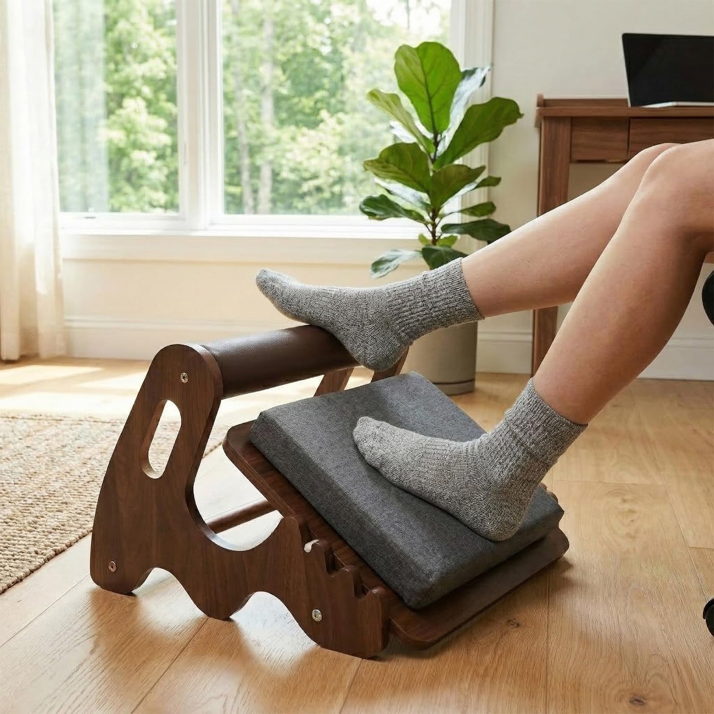 Adjustable Wooden Foot Rest Under Desk,3 Height Settings