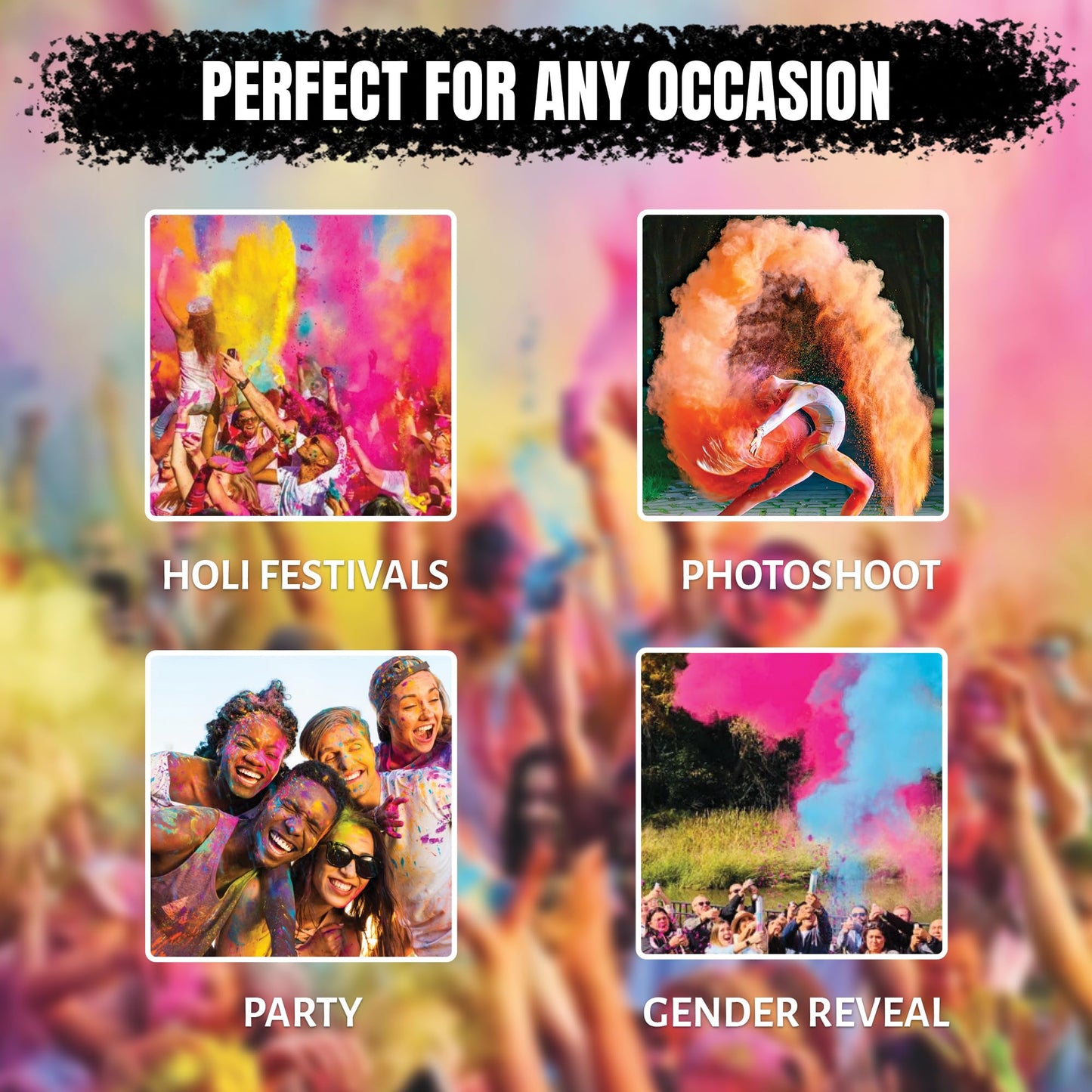 Premium Holi Colours - Holi Giftbox - Holi ke Rang - 100% Natural & Child Safe - Lab Tested Certified - 10 Vibrant Colours & Smooth Texture (500g