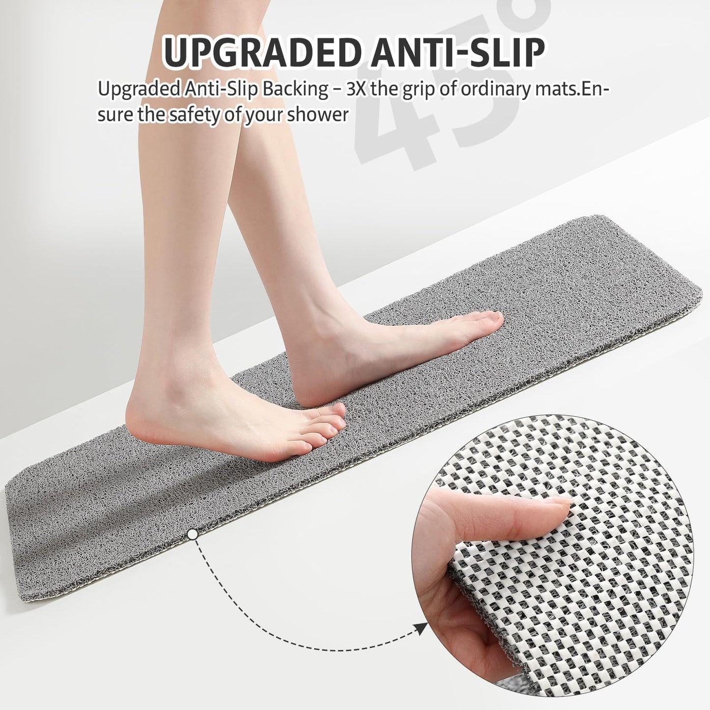 XIYUNTE Soft Shower Mat Non Slip Anti Mould, 60 x 40 cm, INCL. Hooks for Drying, PVC Bath Mat Non Slip Anti Mould