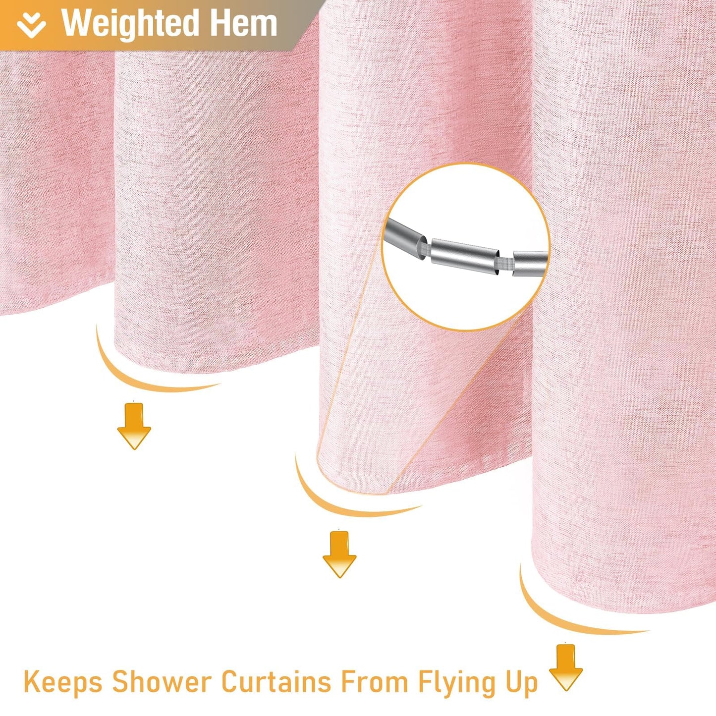 BTTN Narrow Linen Look Weighted Shower Curtain, Waterproof, 92x182cm, Pink