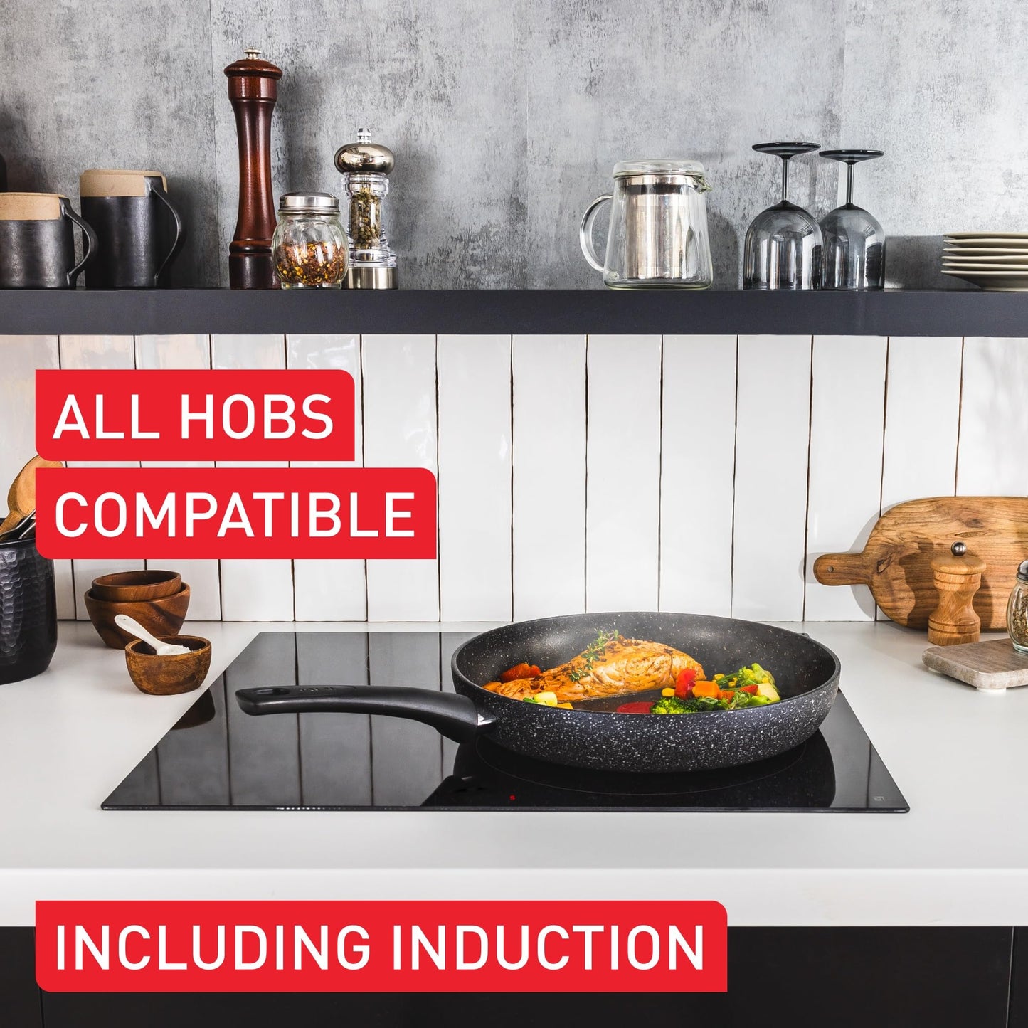 Tefal Titanium Stone Sautepan 26 cm + Lid, High-Performance Non-Stick Coating, Metal Spatula Safe, All hobs Including Induction, E1053345