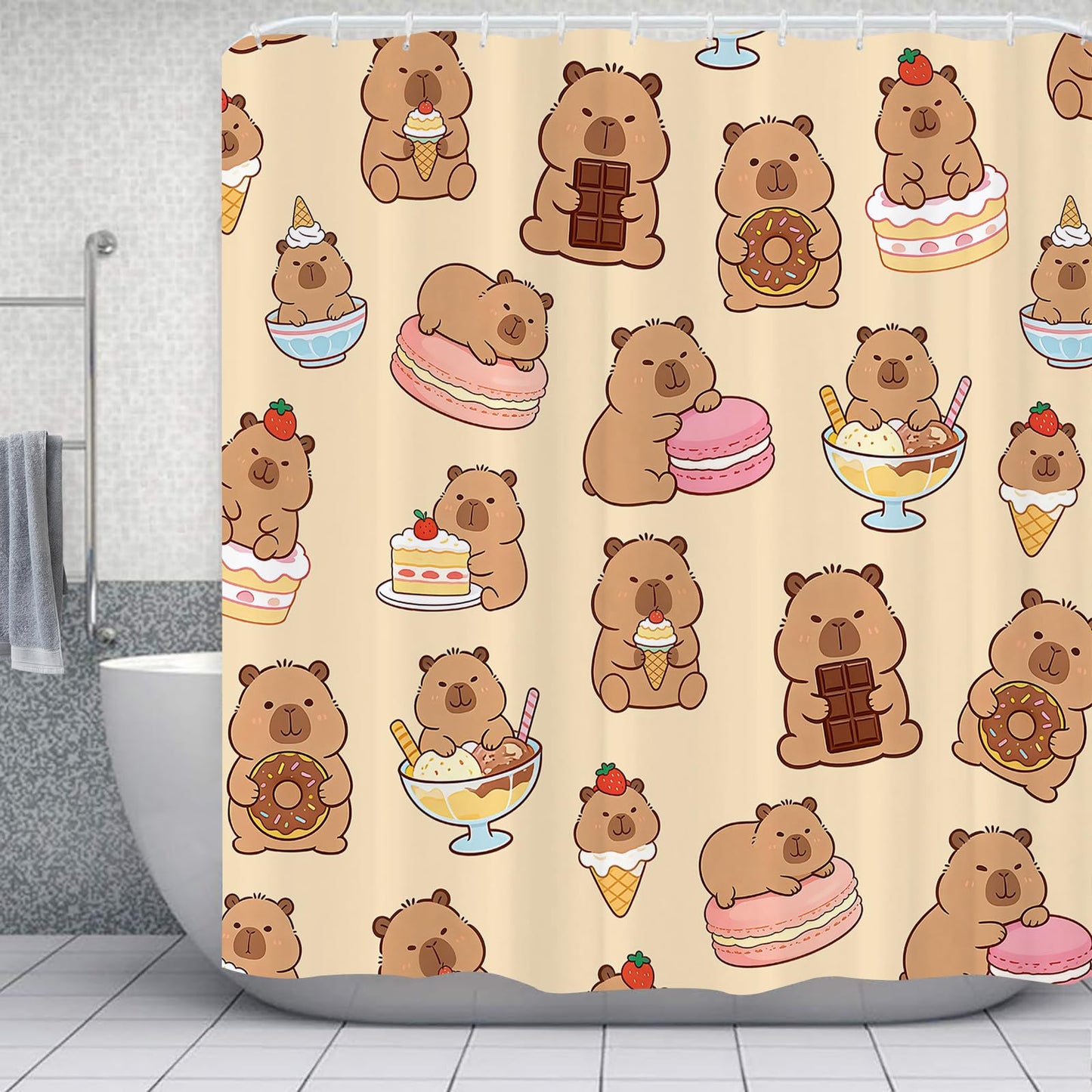 Newhomestyle Cute Capybara Shower Curtain, Capybara Theme Waterproof Bathroom Curtain, Quick Dry Polyester Bathtub Bath Curtain with 12 Hooks