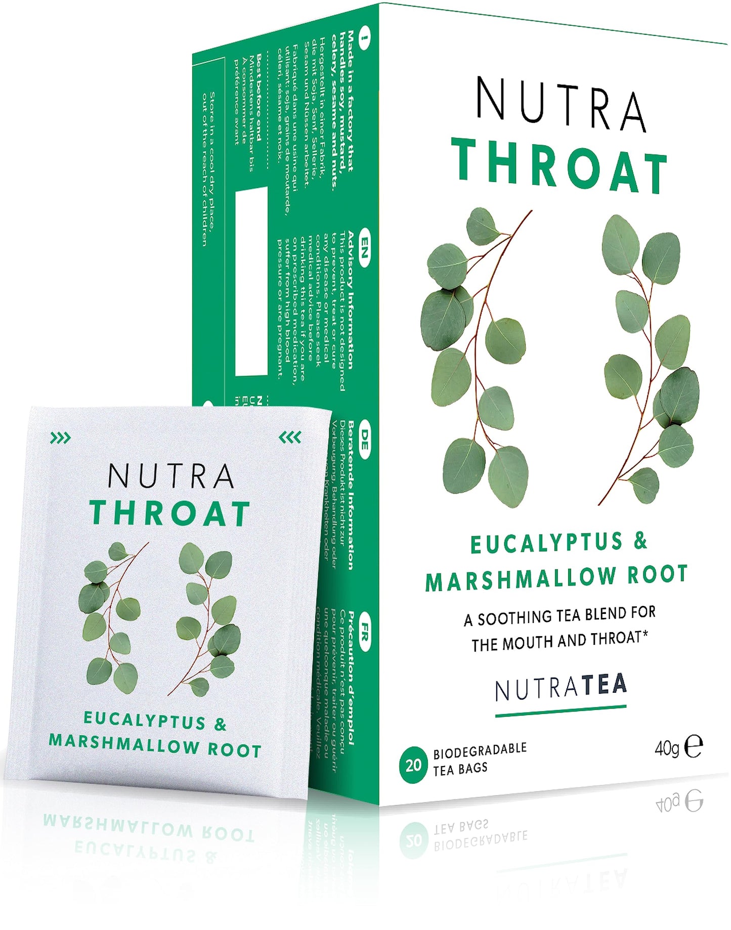 Nutra Tea NUTRATHROAT - Throat Herbal Tea | Throat Comfort Tea - For Sore Throat & Coughs With Marshmallow Root, Slippery Elm And Fenugreek - 60