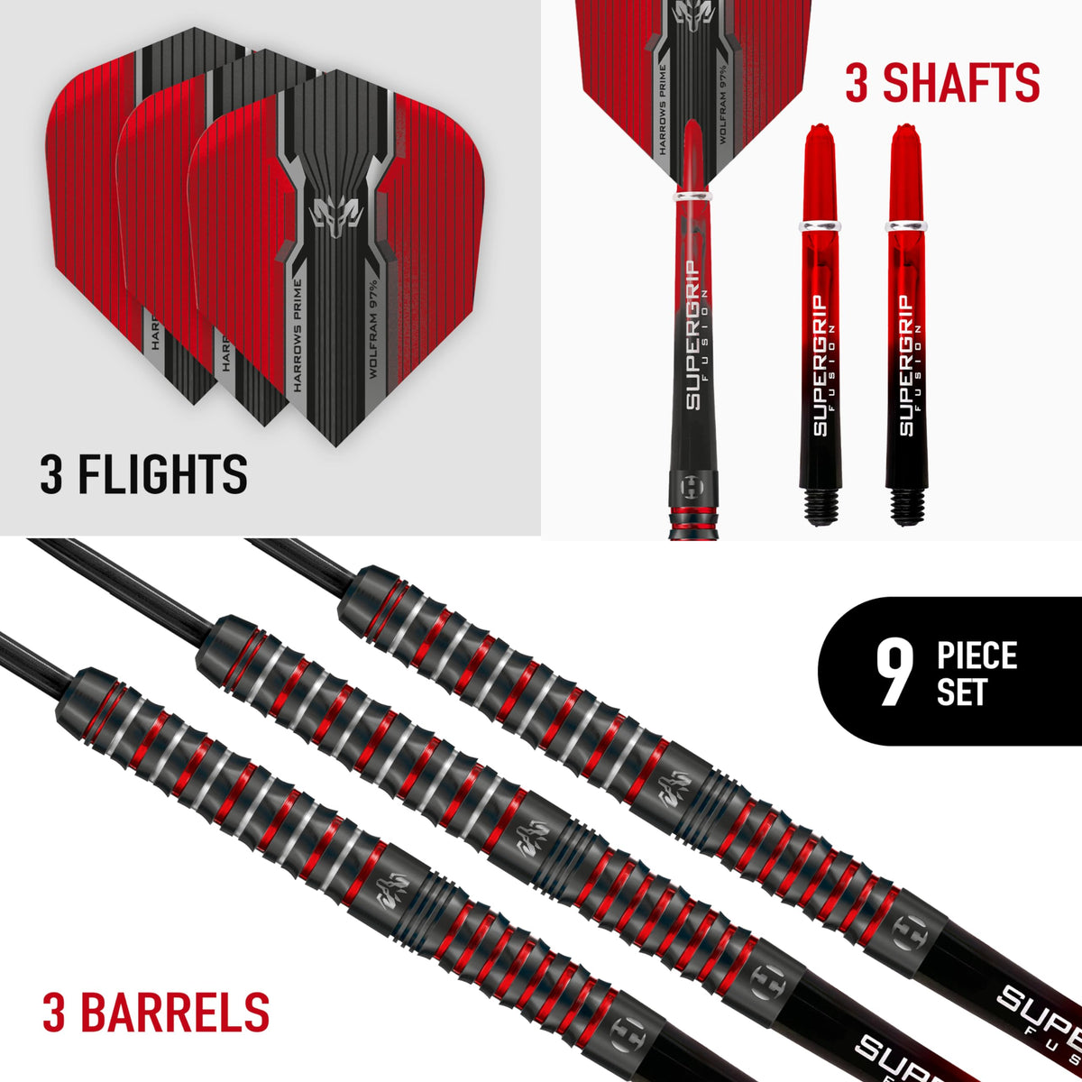 Harrows Wolfram Infinity Steel Tip Tungsten Darts Set 21g, 22g, 23g & 24g - Includes Supergrip Fusion Shafts & Prime Wolfram Infinity Flights (23)