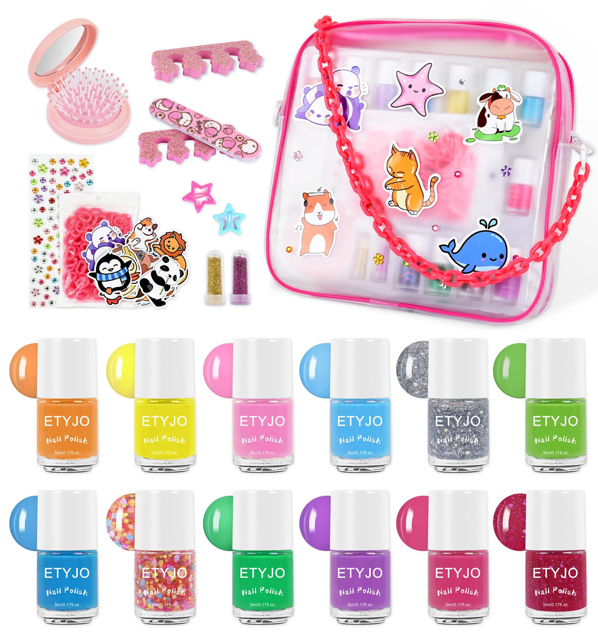 ETYJO Girls Nail Varnish Sets Kids - 12 Rainbow Colors Non-Toxic Nail Polish for Kids Water-Based Toddler Nail Varnish, Peel Off Childrens Nail Polish