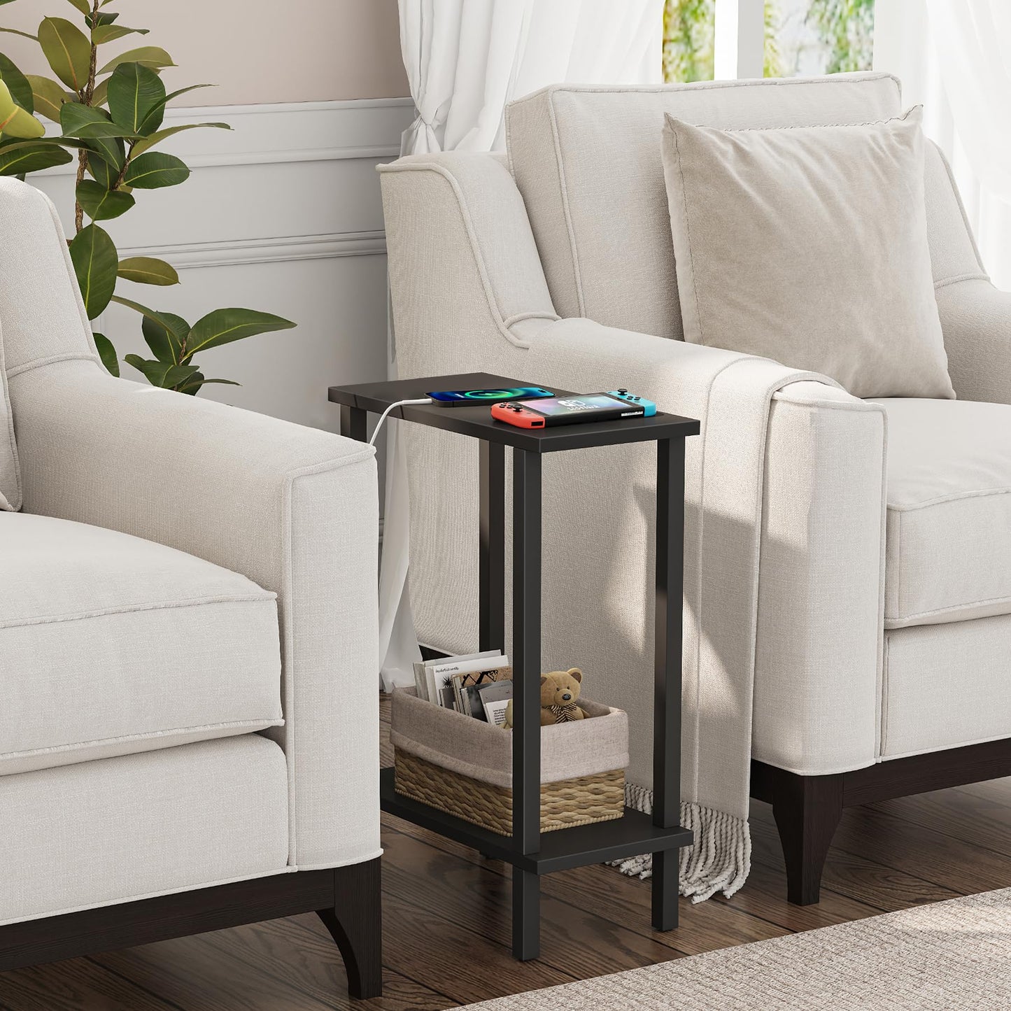 TUTOTAK Small Side Table, Narrow End Table, Skinny Sofa Table, Slim Nightstand, Living Room, Bed Room, Black TB01BK0622EU