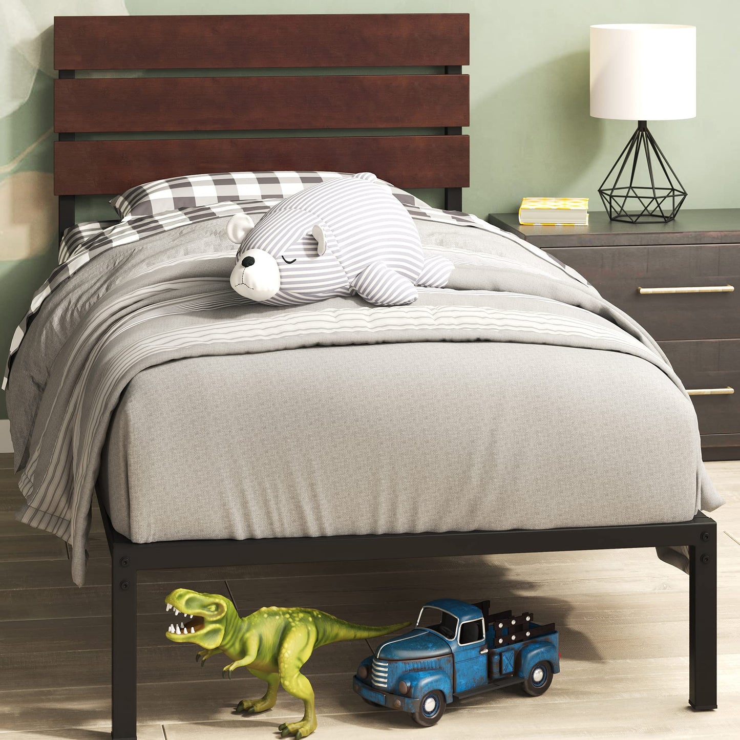 Zinus Figari Single Bed frame - Bed 90x190 cm - 31 cm Height with Underbed storage - Sustainable Bamboo and Metal Platform Bed frame with Headboard -