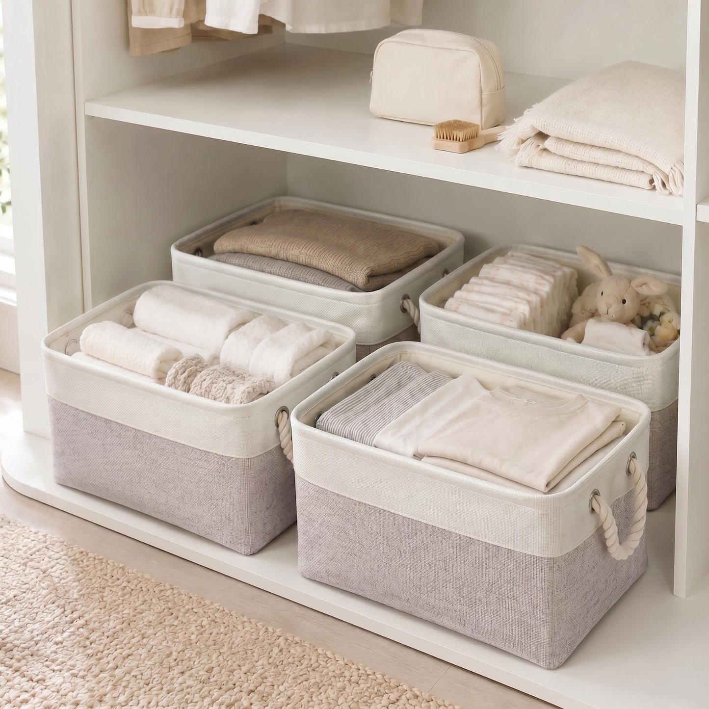 Mangata Fabric Storage Box set of 3, Foldable Fabric Storage Baskets with Handles for Cupboards, Wardrobe, Shelves, Bathroom, Clothes, Toys, Towel