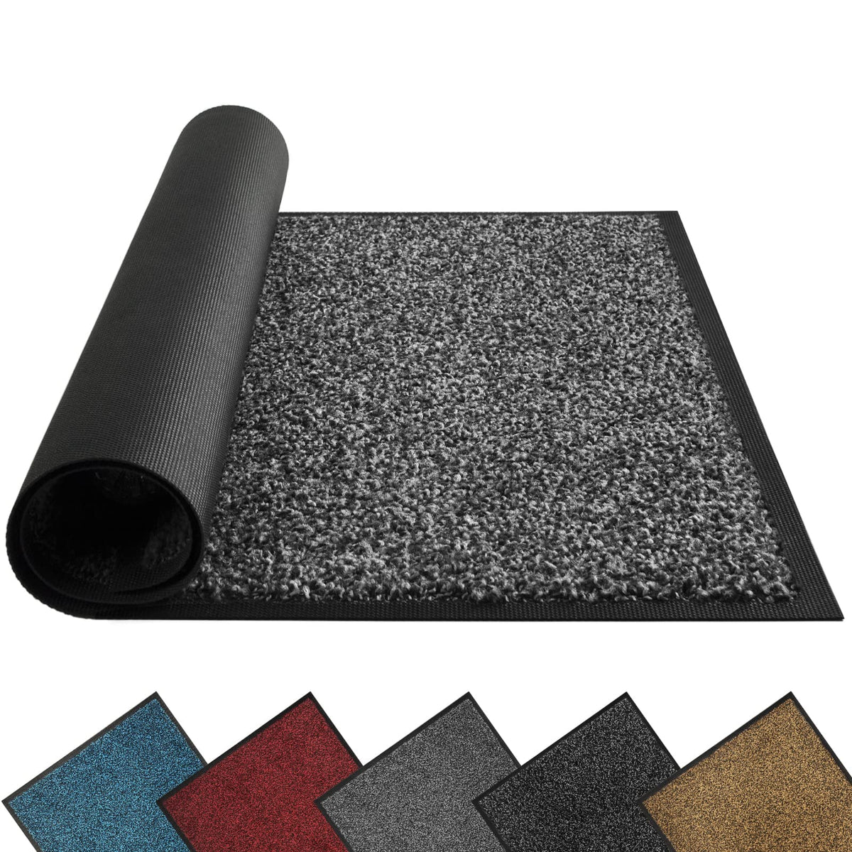 Mibao Door Mats Indoor and Outdoor, Doormat 58 x 180 Cm Black Grey, Washable Door Matts Indoor, Heavy Duty Non-slip Entrance Mat, Shoes Scraper, Super