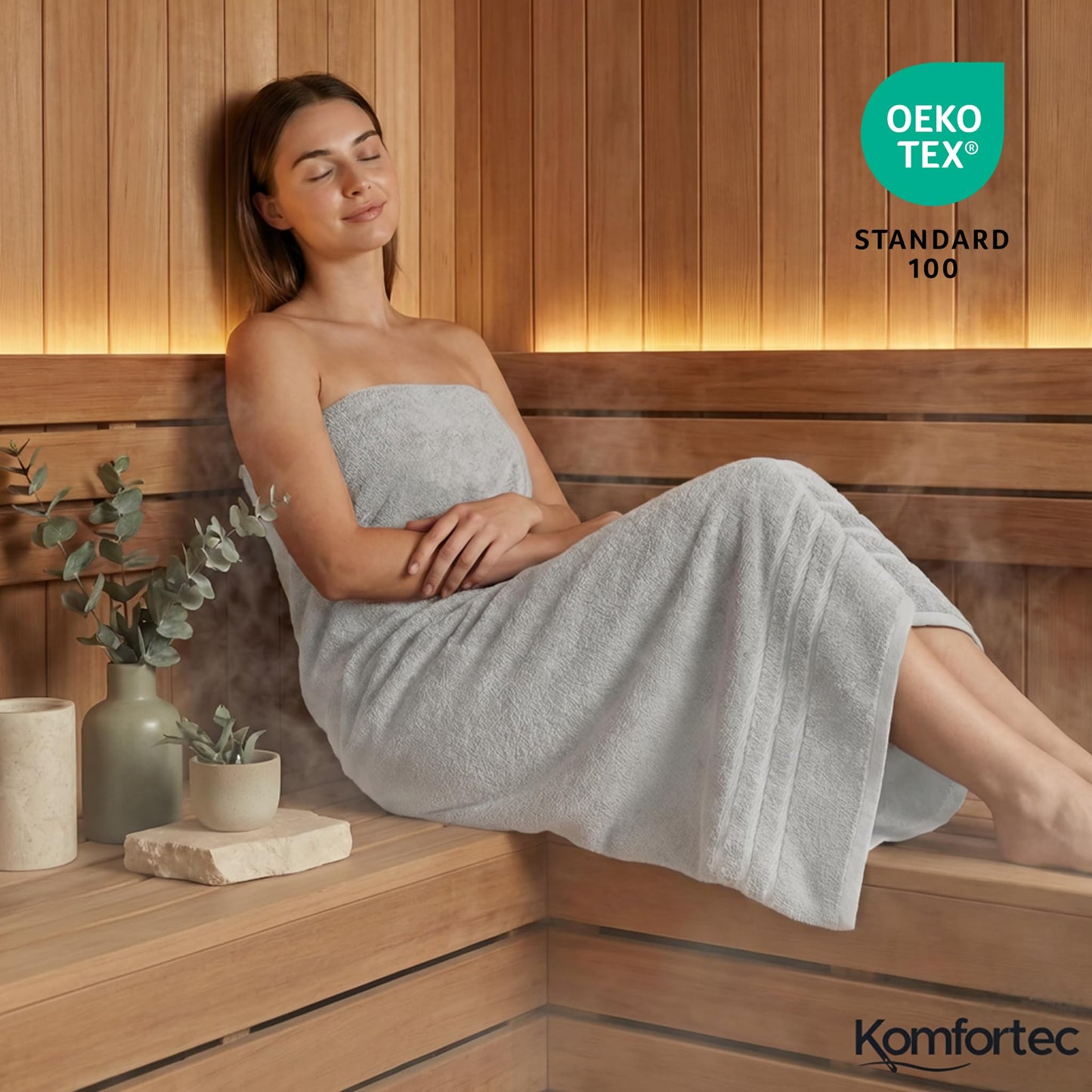 Komfortec Jumbo Bath Towels, 100% Cotton, Quick Dry, 80x200, Silver & Turqoise