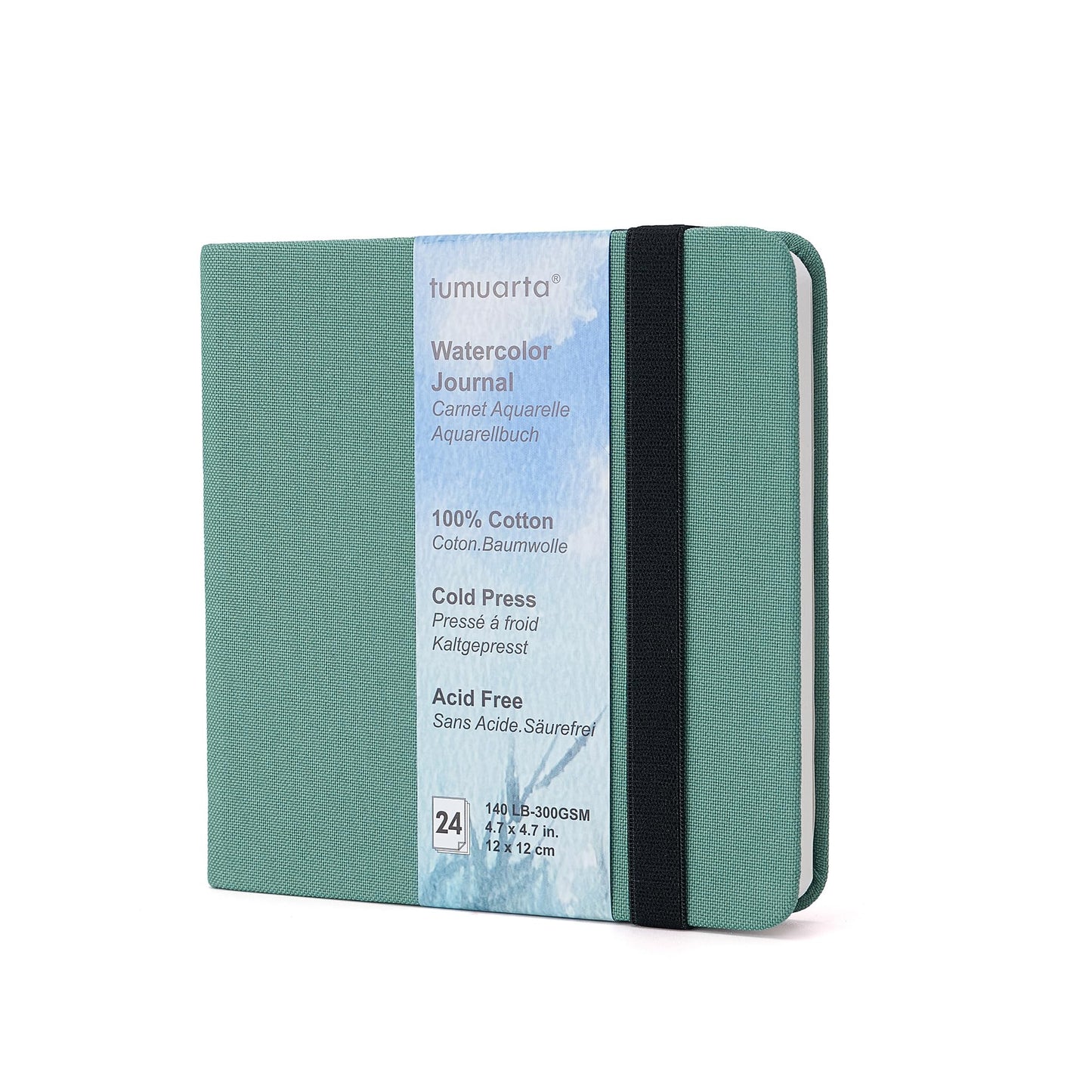 tumuarta Square Watercolor Journal,12x12 CM, 300 GSM, 100% Cotton, Cold Press, 24 Sheets, 48 Pages, Watercolor Journal for Use As Travel Sketch Book