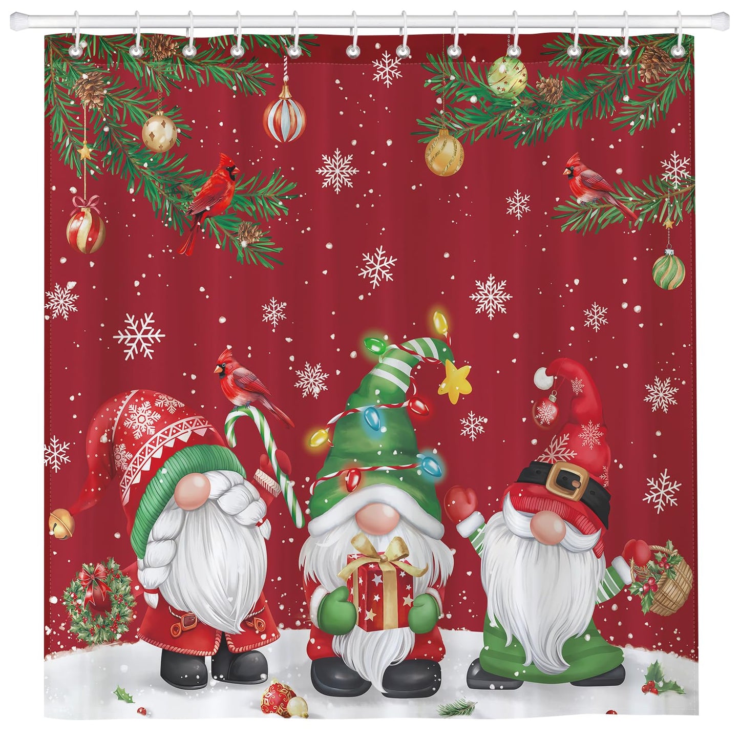 Arquiel Christmas Gnome Shower Curtain Sets, Waterproof Polyester Fabric Shower Curtains With 12 Hooks for Bathroom Home Decoration, 72 ? 72 Inch