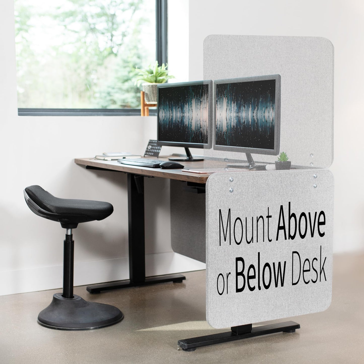 VIVO Clamp-onScrew-on 24 x 24 inch Privacy Panel, Sound Absorbing Cubicle Desk Divider, Acoustic Partition, Gray, PP-1-V024G
