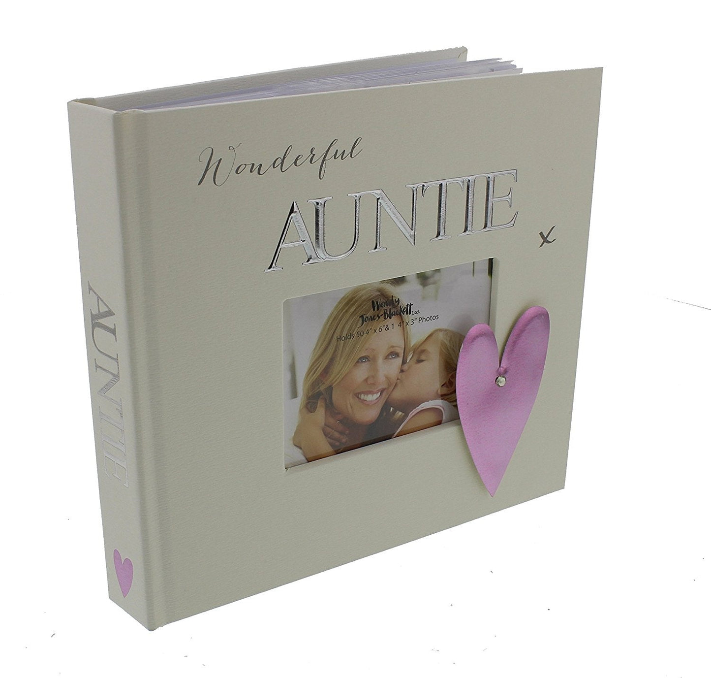 Wonderful Auntie x 4" x 6" 50 page Photo Album - White with Purple Heart