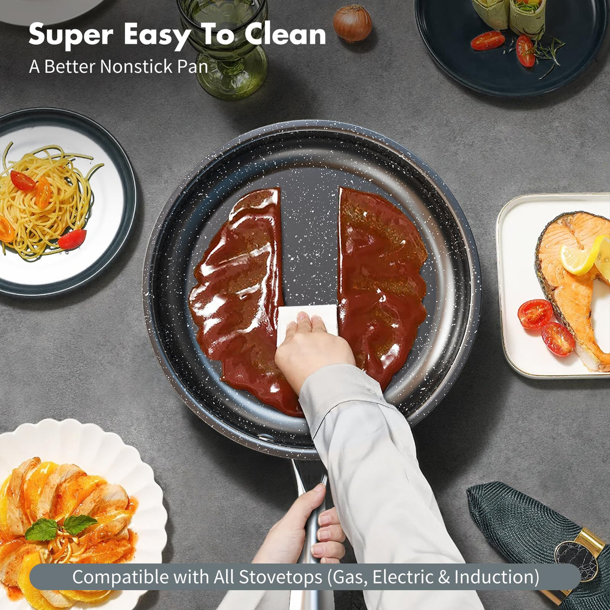 Stainless Steel Pots and Pans Set, 7-Piece Induction Hob Pan Set with Stay Cool Handles, Nonstick Saucepan Set Cooking Pans Set with Glass Lids, Black