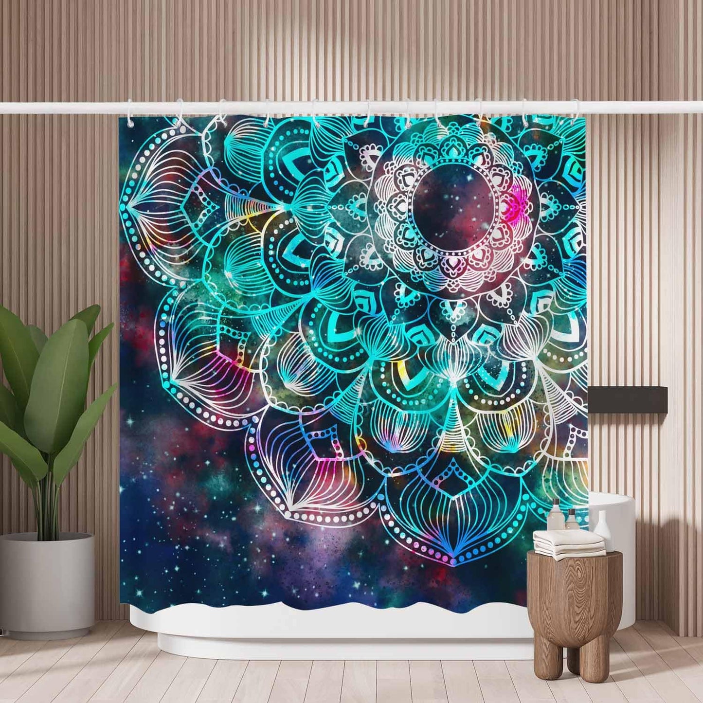Woutay Shower Curtain Water Repellant Fabric Watercolor Mandala Star Galaxy,Mould Proof Resistant,Polyester,with 12 Plastic Hooks