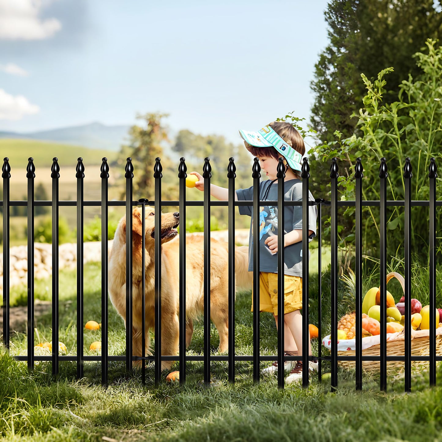 Thealyn Metal Garden Fence Decorative Fence 81cm High x 60cm Wide (5 Panels, Total Length 3m) No Dig Fence Border Fence Dog Fence Landscape Fencing