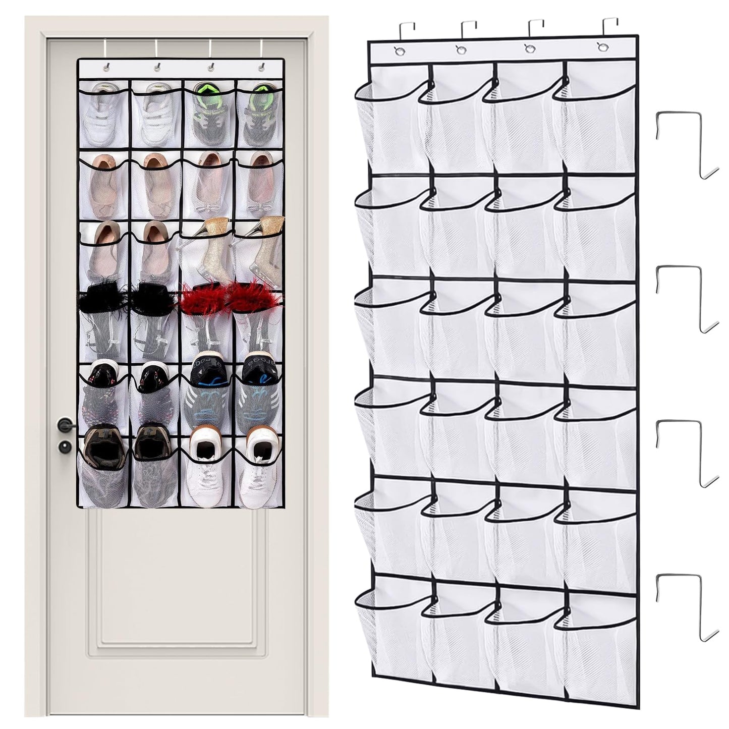 lafo Over Door Shoe Storage, Shoe Organizer with 24 Pockets, Hanging Storage for Closet, Bedroom, Bathroom, 4 Reinforced Hooks