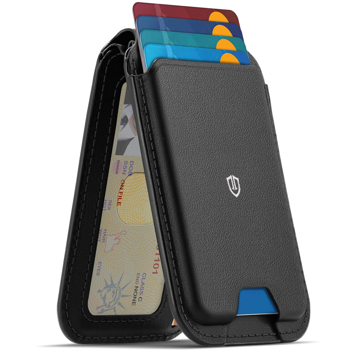 SHIELDON Compatible with MagSafe Wallet, Genuine Leather Magnetic Card Holder, RFID Blocking & ID Window, Fit 6 Cards, Magnetic Wallet Stand for