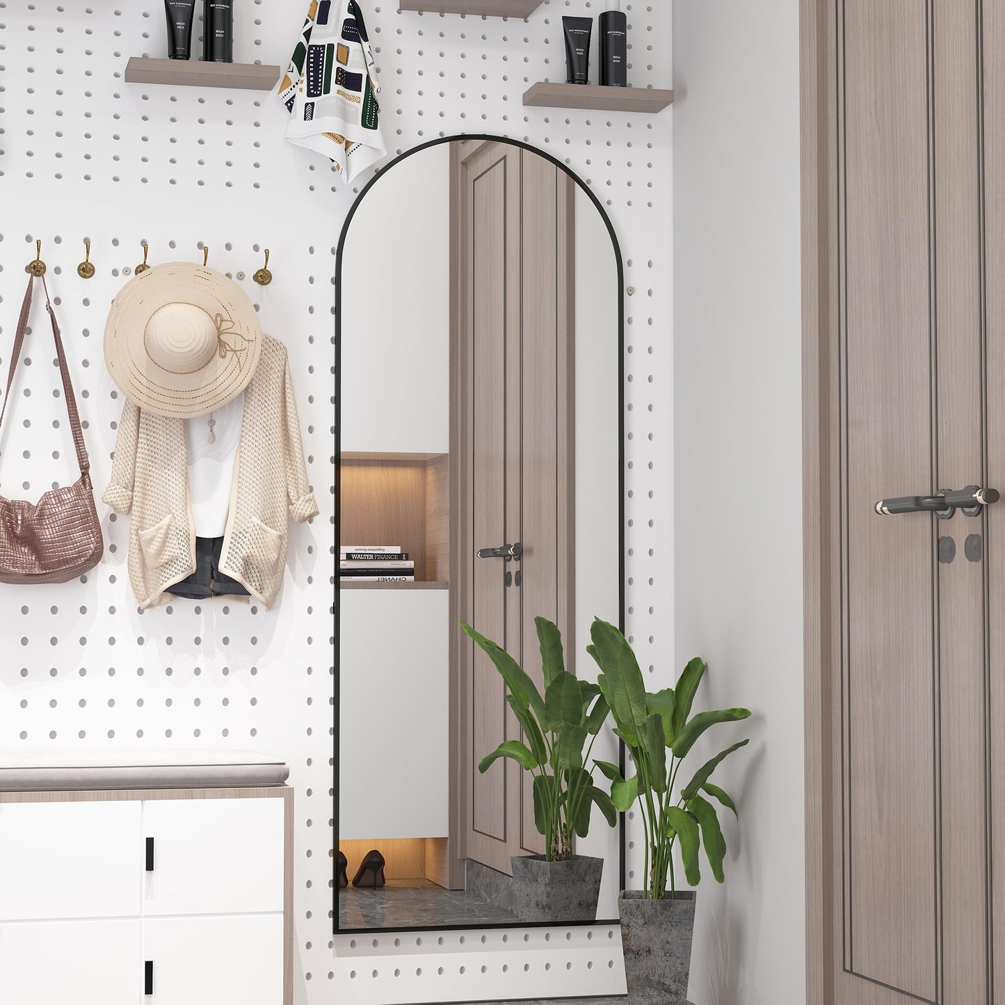 Elemango 162x53cm Arched Floor Mirror Full Length Mirror, Full Body Wall Mirror with Aluminum Frame, Arched-Top Full Mirror Standing Hanging or