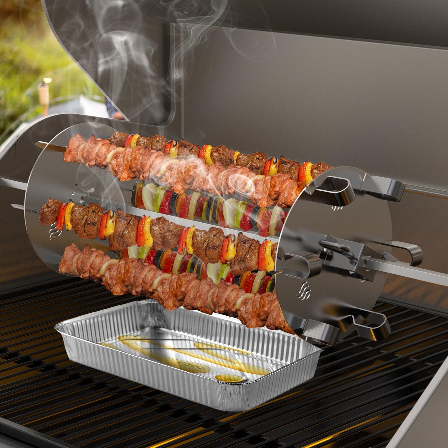 onlyfire BRK-6038 Stainless Steel Rotating Skewer System Fits for Any Rotisserie Grill Spit Rods