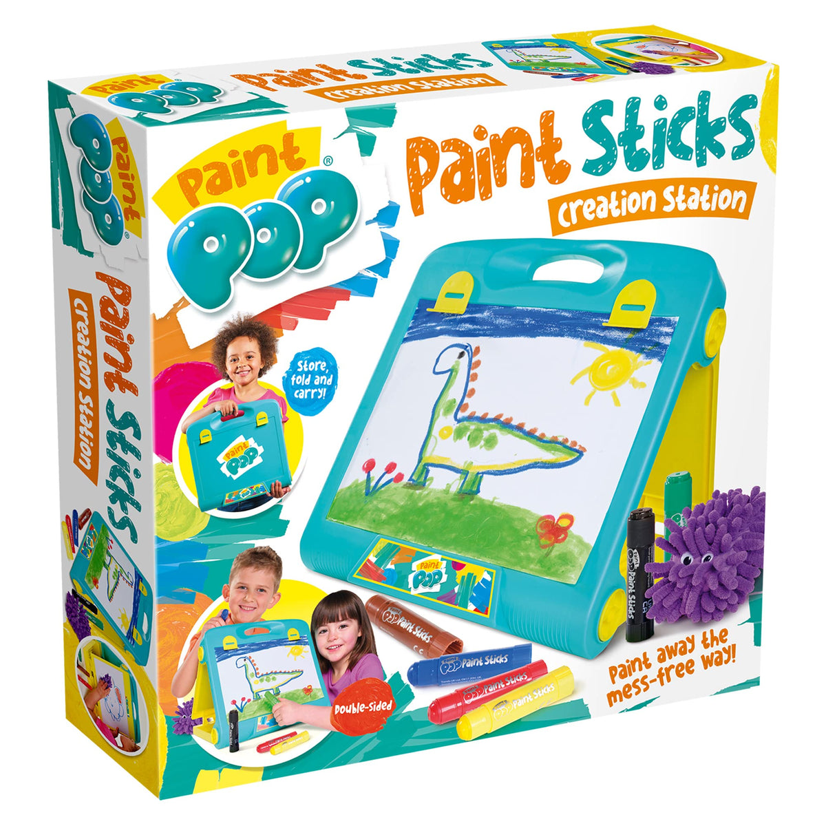Paint Pop - Creation Station Portable Table Top Easel for Kids - Foldable for Storage, Double Sided with Wipeable Whiteboard - Includes 6 Paint