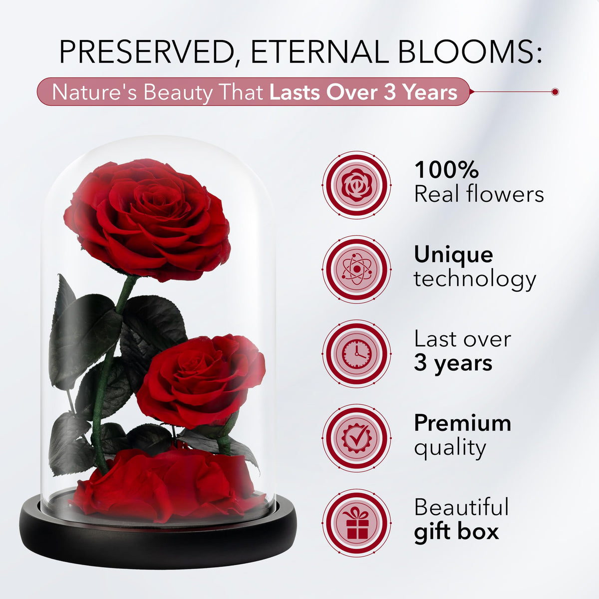 LOVAPPY Eternal Flower in a Glass Dome: Preserved Rose - The Perfect Infinity Forever Rose Gift for Her on Valentine's Day, Mother's Day, Birthday,