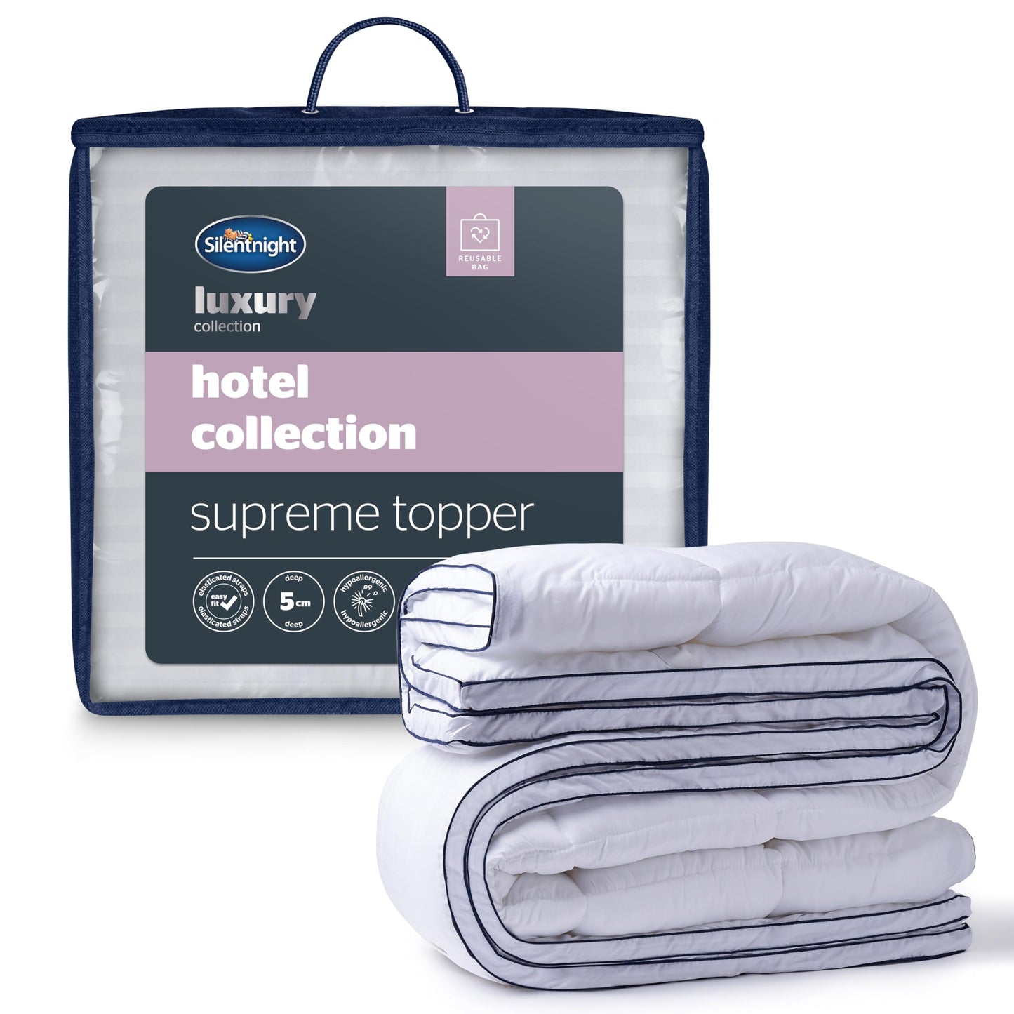 Silentnight Hotel Collection Mattress Topper Double Bed - Luxury Soft Silky Comfortable 5cm Thick Deep Mattress Protector Pad Cover with Deep Fit