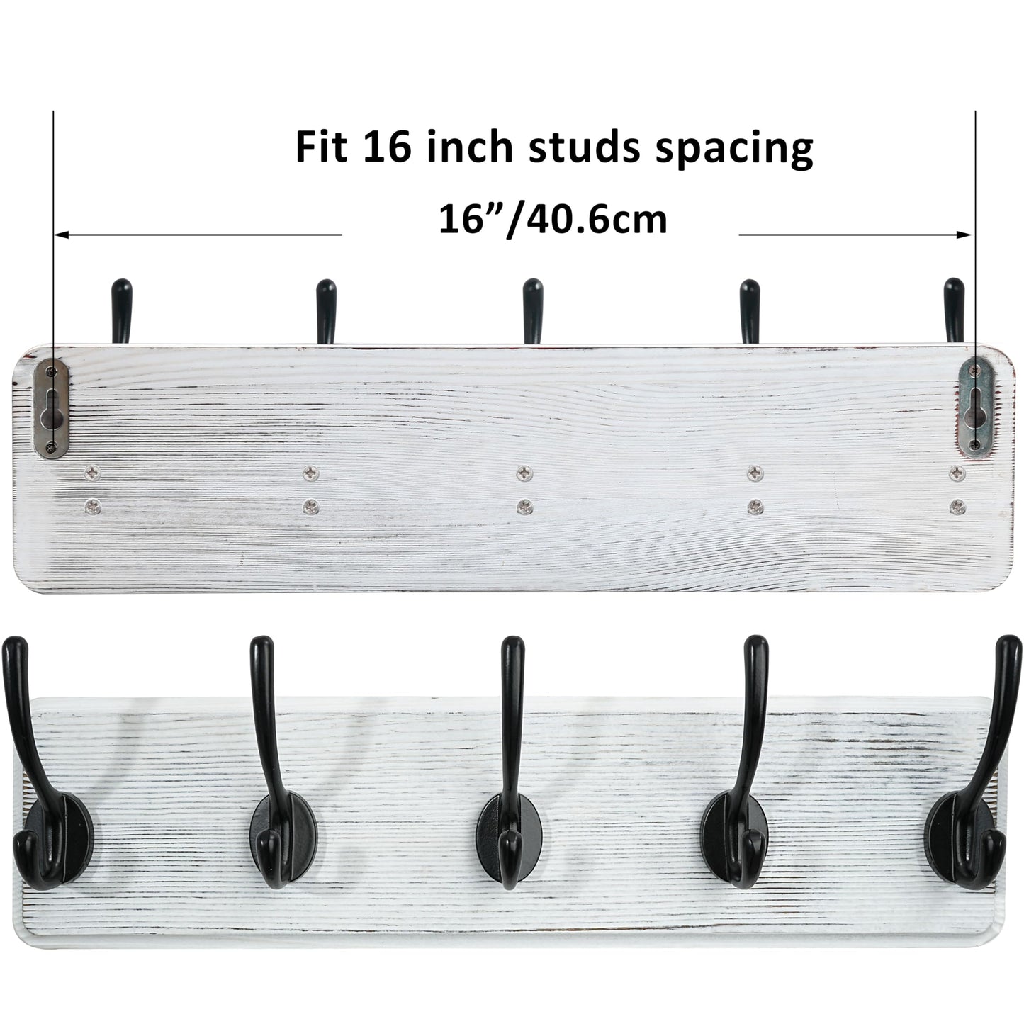 WEBI Coat Rack Wall Mounted,Wood Coat Hooks Wall Mounted,16" Hole to Hole,Large Coat Hanger Wall Hook Rack,5 Hooks for Hanging
