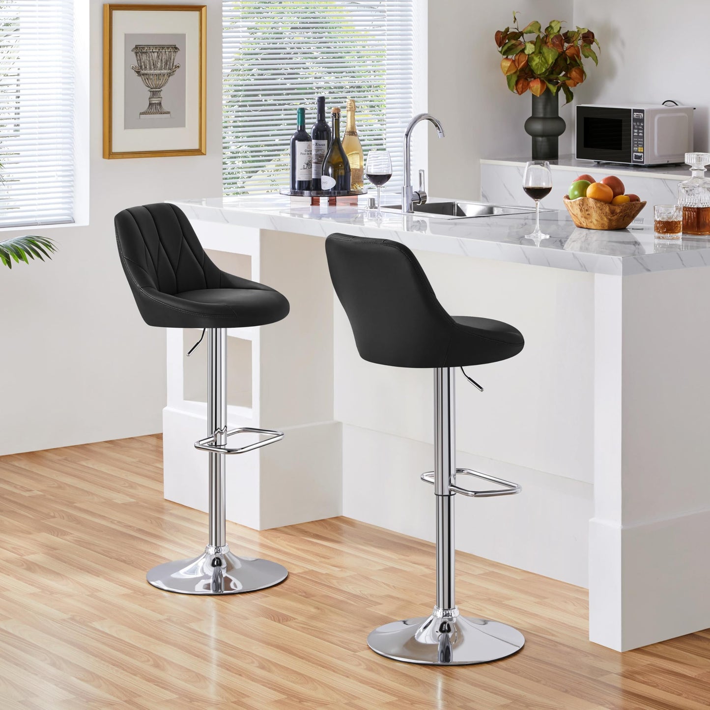 Yaheetech Modern Adjustable Swivel Counter Bar Stools 2PCS, Black