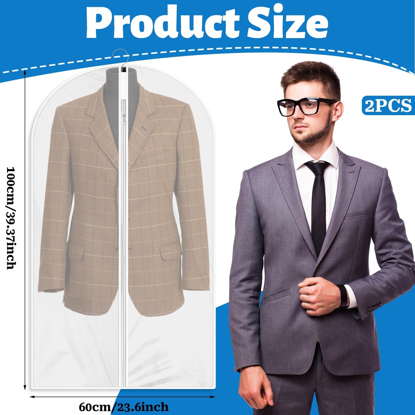 Garment Bags for Hanging Clothes, 2Pcs Hanging Garment Bag Plastic Dustproof Suit Bag PEVA Breathable Garment Cover for Suits Dance Clothes Closet