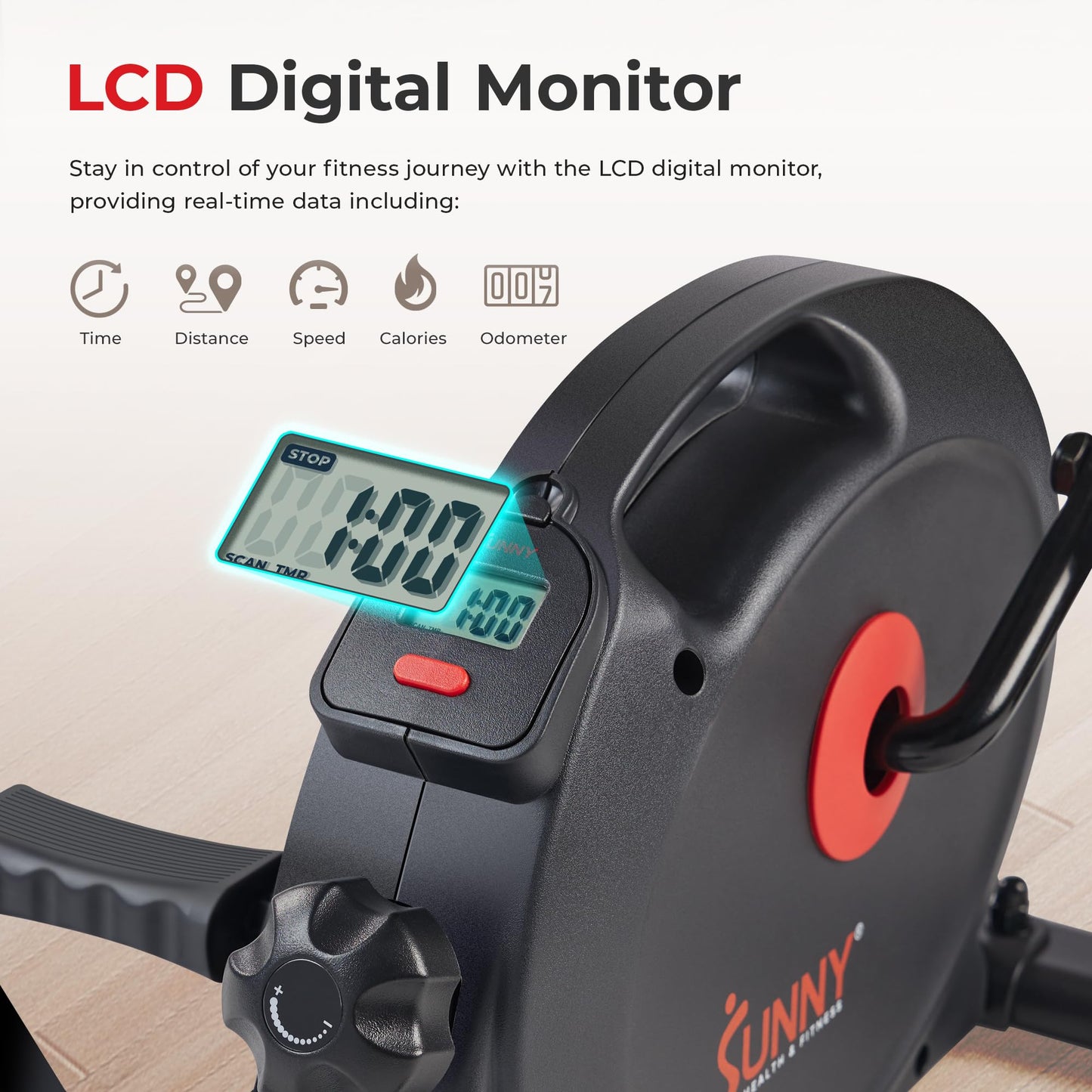 Sunny Health & Fitness Under Desk Dual Function Smart Mini Arm & Leg Pedal Exerciser Cycle Bikes with SunnyFit App Enhanced Bluetooth Connectivity -