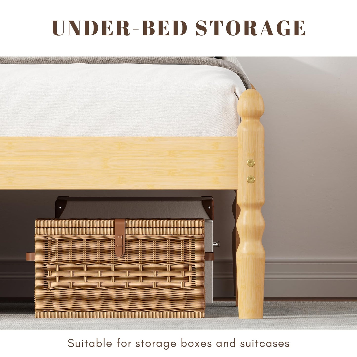 Hunlostten Solid Wood Single Bed Frame | Eco-Friendly Bamboo Wood Bed Platform, Slatted Base Breathable wooden Bed