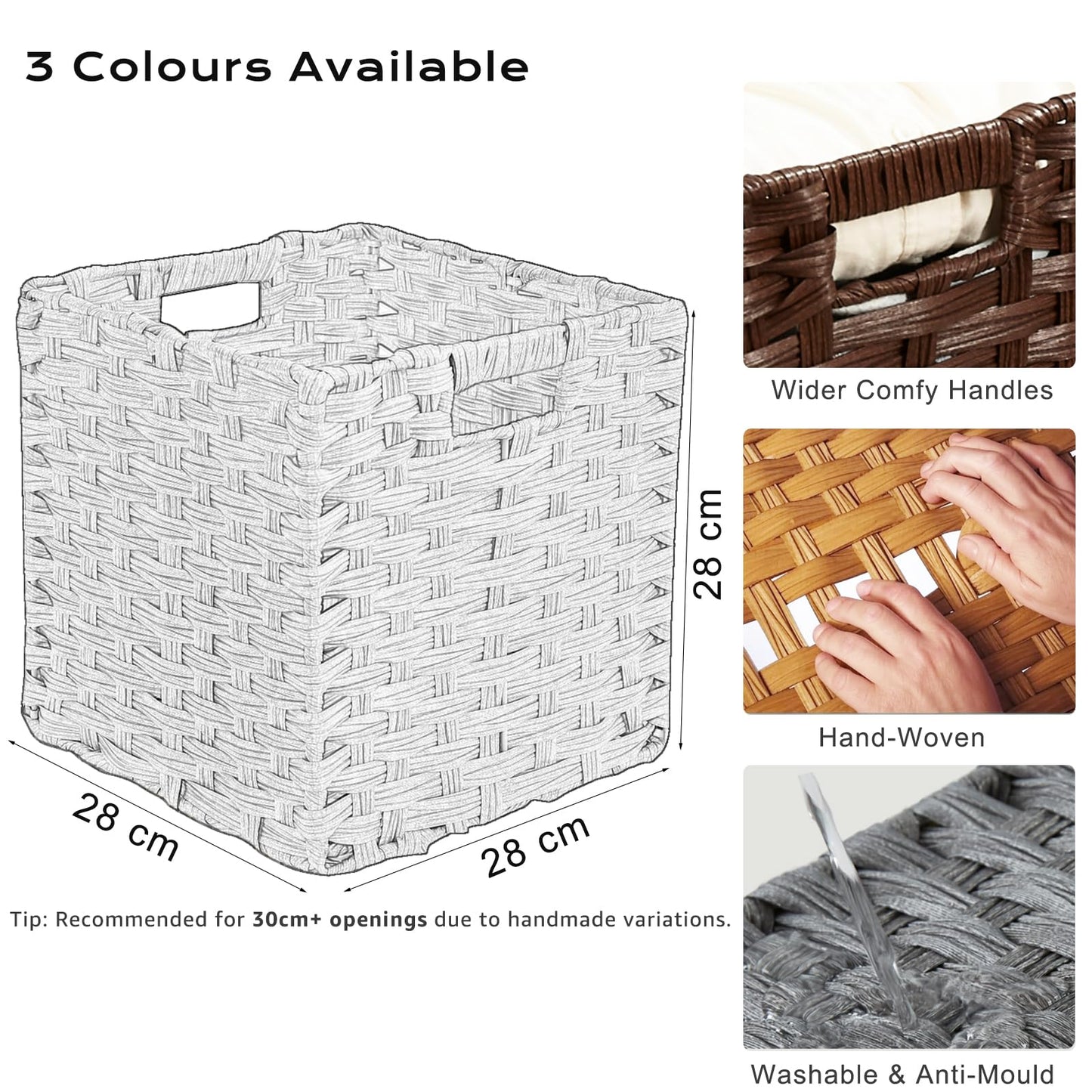 Mangata 28 cm Storage Cube Boxes for 30 cm Closet, Rattan Effect Storage Baskets, Wicker Woven Polyrattan Material Closet Organizer, 28x28x28 cm
