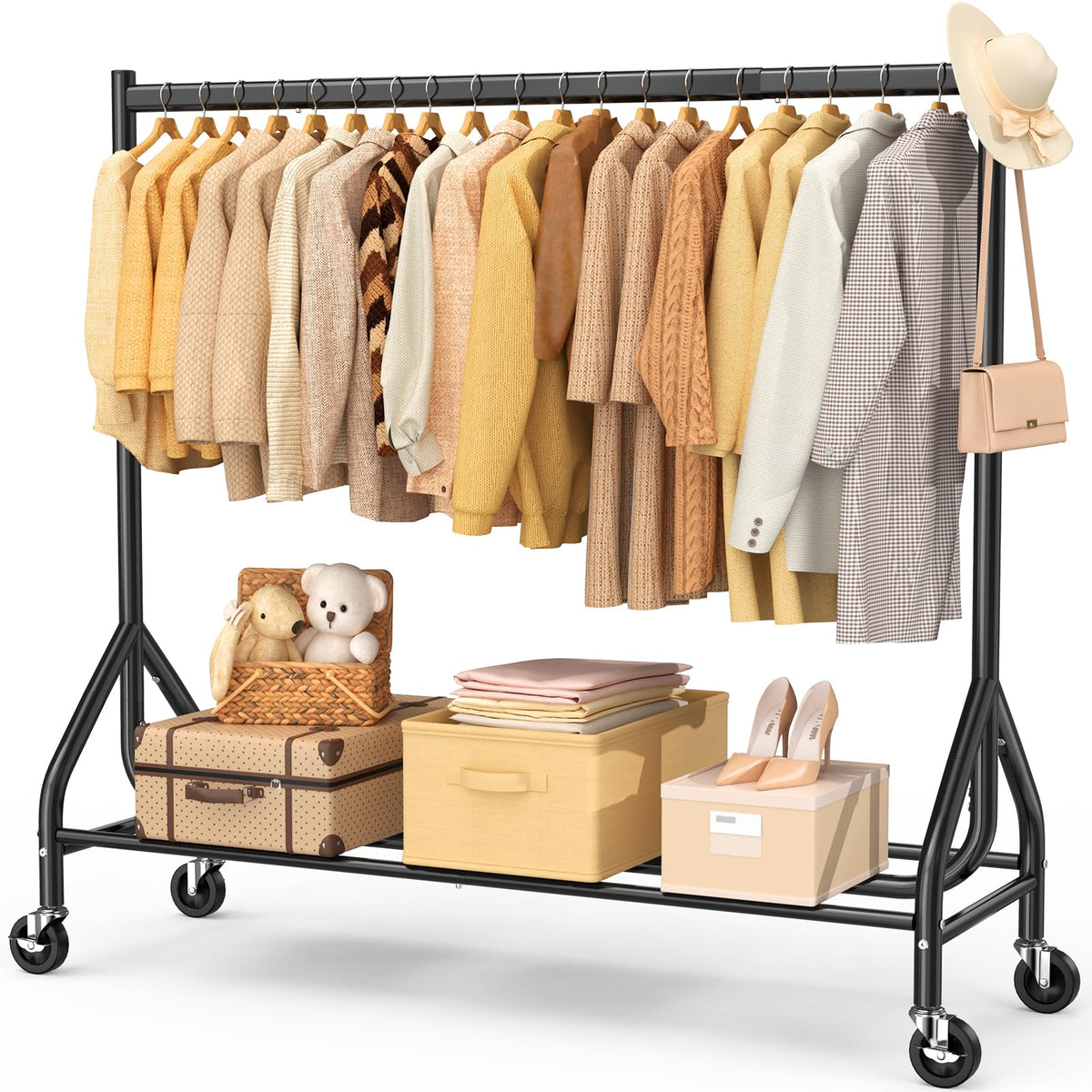 EAGMAK Heavy Duty Rolling Clothes Rail Load 180 KG (Black, 150×48×160 cm)