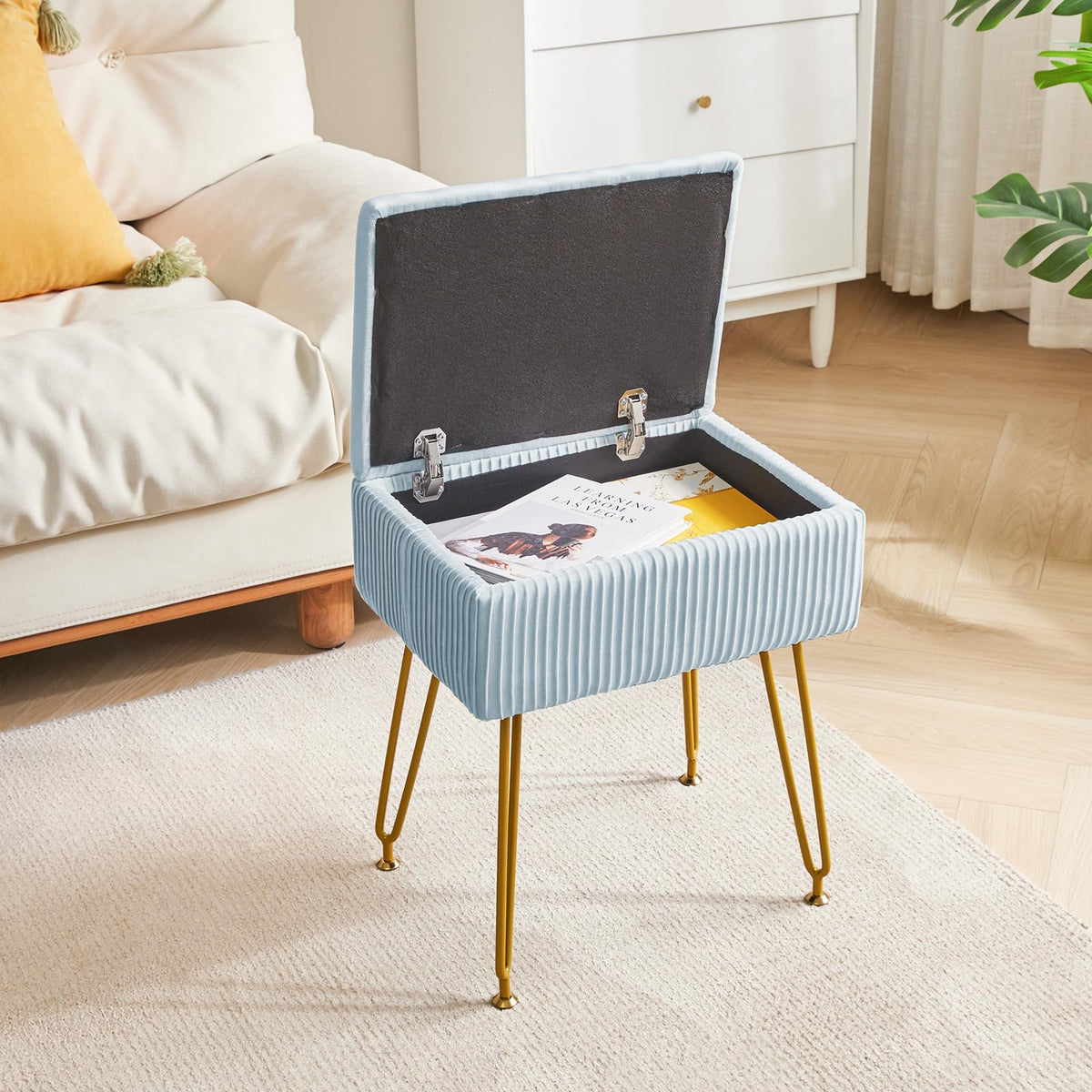 YMYNY Storage Ottomans, Chair Stool Upholstered, Footstool Velvet Bench, Dressing Table Stool, Pouf Couch Stool, Metal Legs, Removable Cover, for