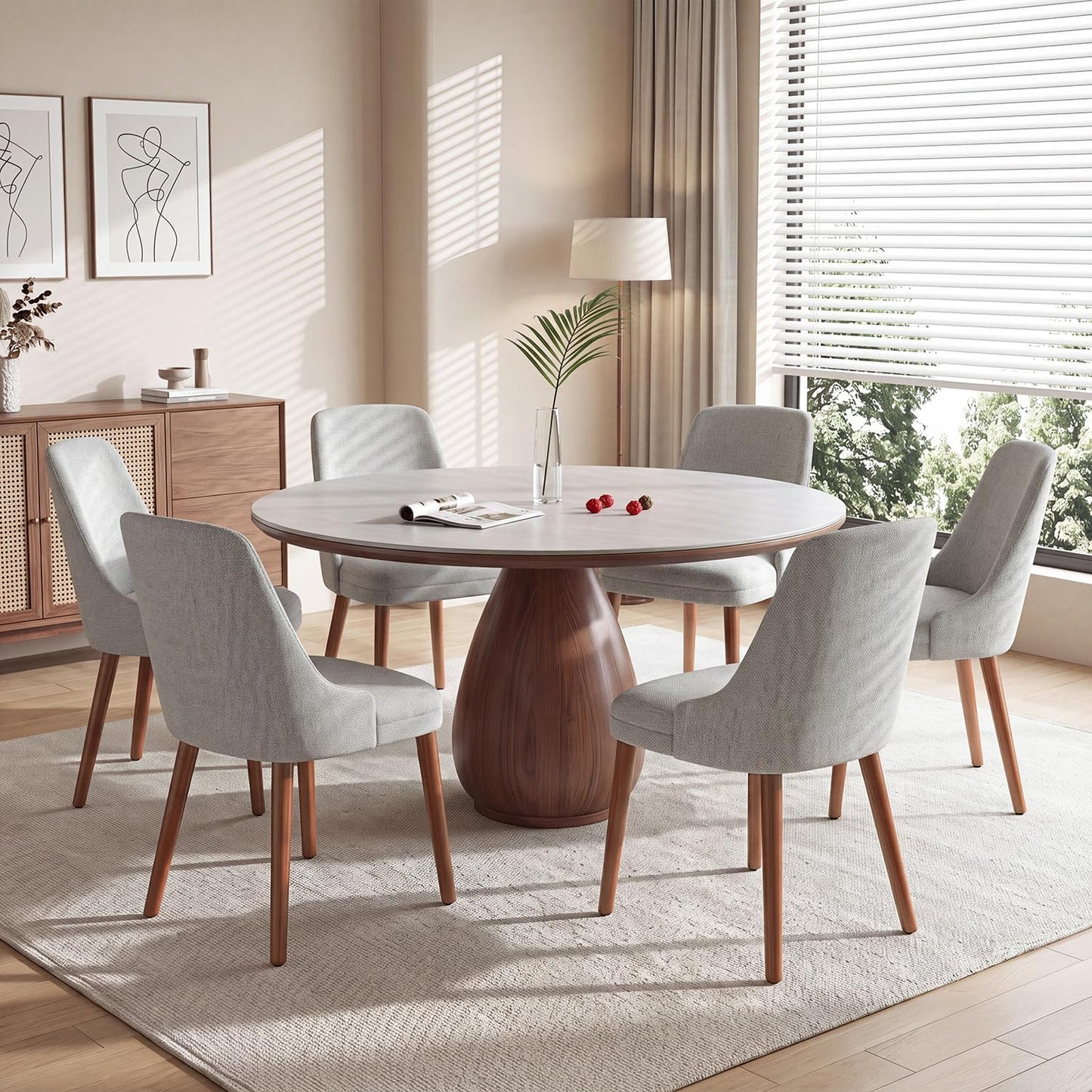 Dining Chairs Set of 6, Upholstered Dining Room Chairs with Ergonomic High Back, Thick Padded Seat, Skin-Friendly Fabric