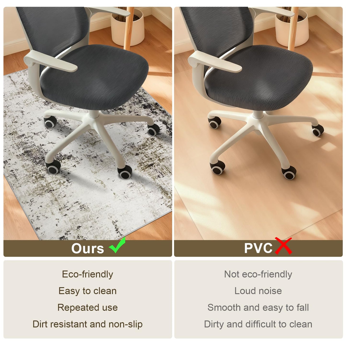 Homcomodar Office Chair Mats for Hardwood Floor 90x120cm Computer Chair Mat for Home and Office Floor Mat for Office Chair Non Slip Rubber Mats(Taupe)